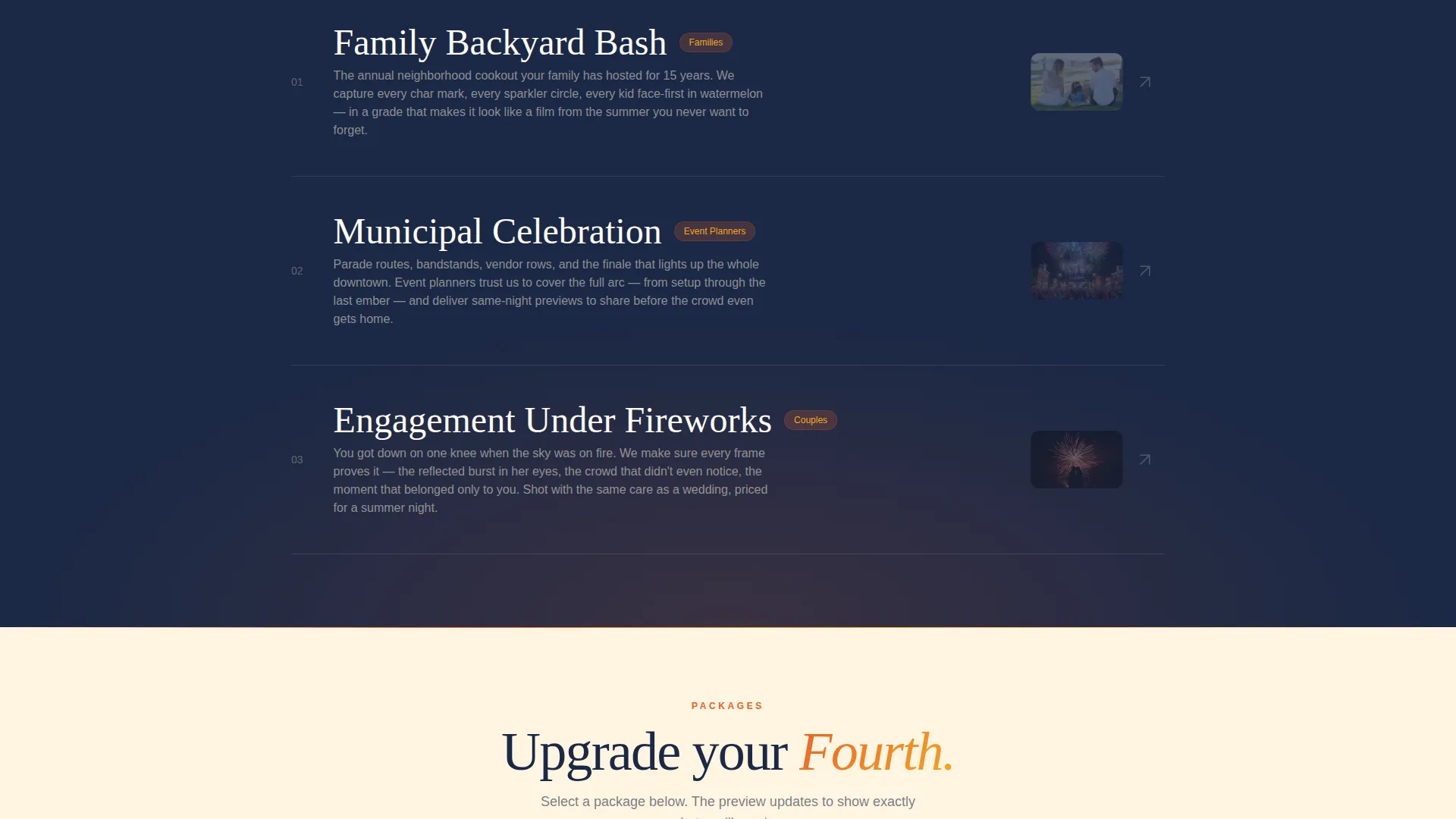 Fourth of July Photography Landing Page Template