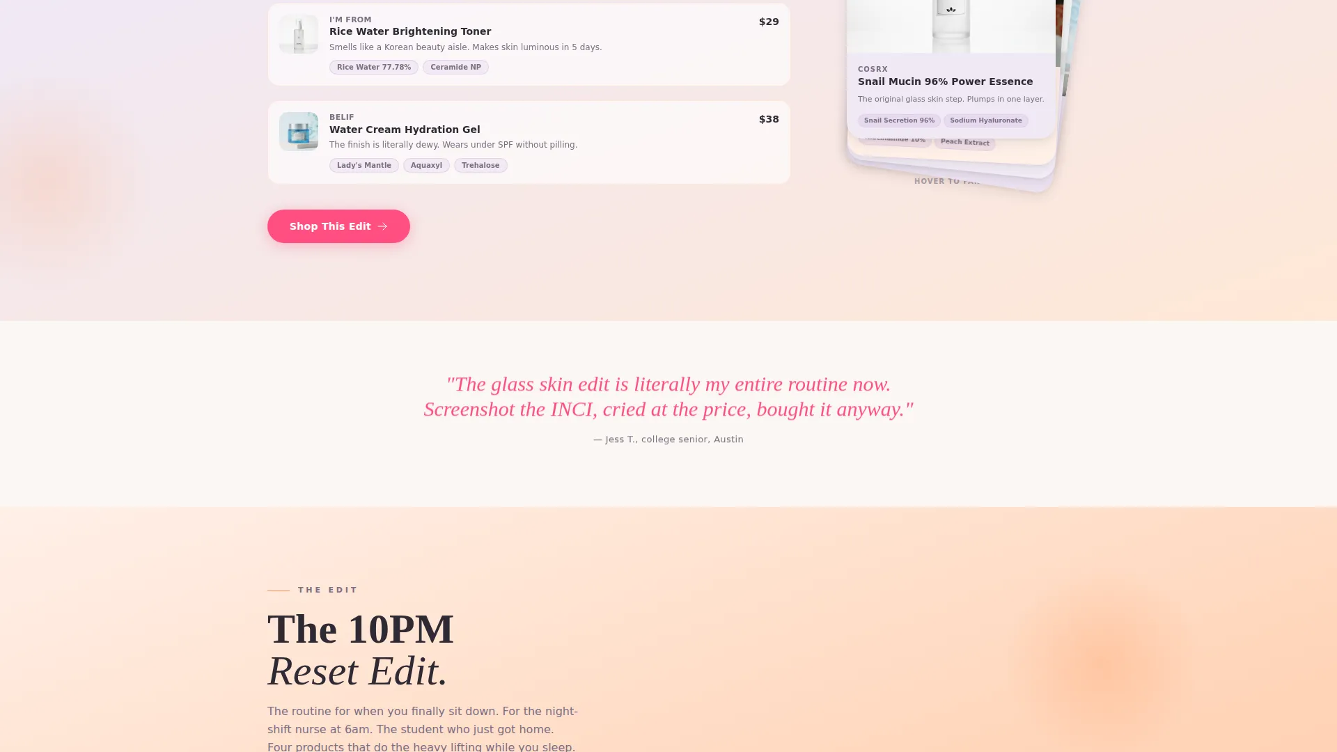 Curated Korean Skincare Landing Page Template
