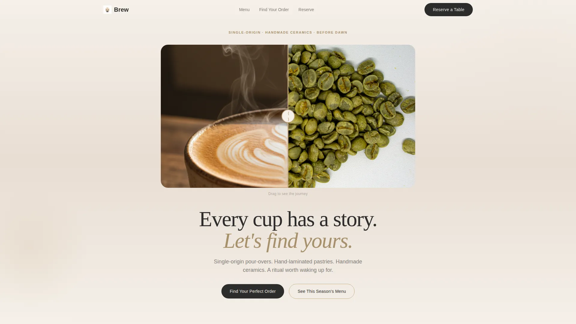 Artisan Café Landing Page Template with Quiz and Masonry Grid