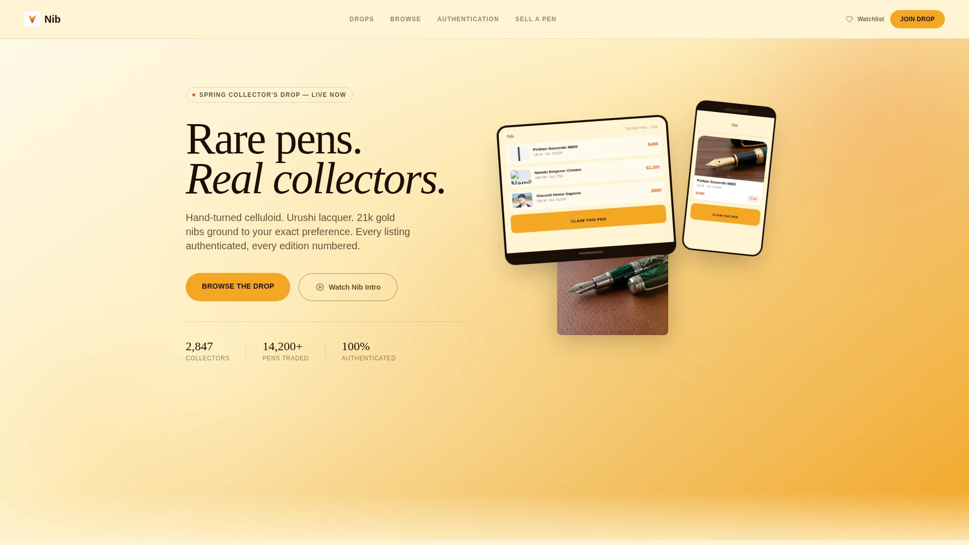 Luxury Collector Pen Marketplace Landing Page Template