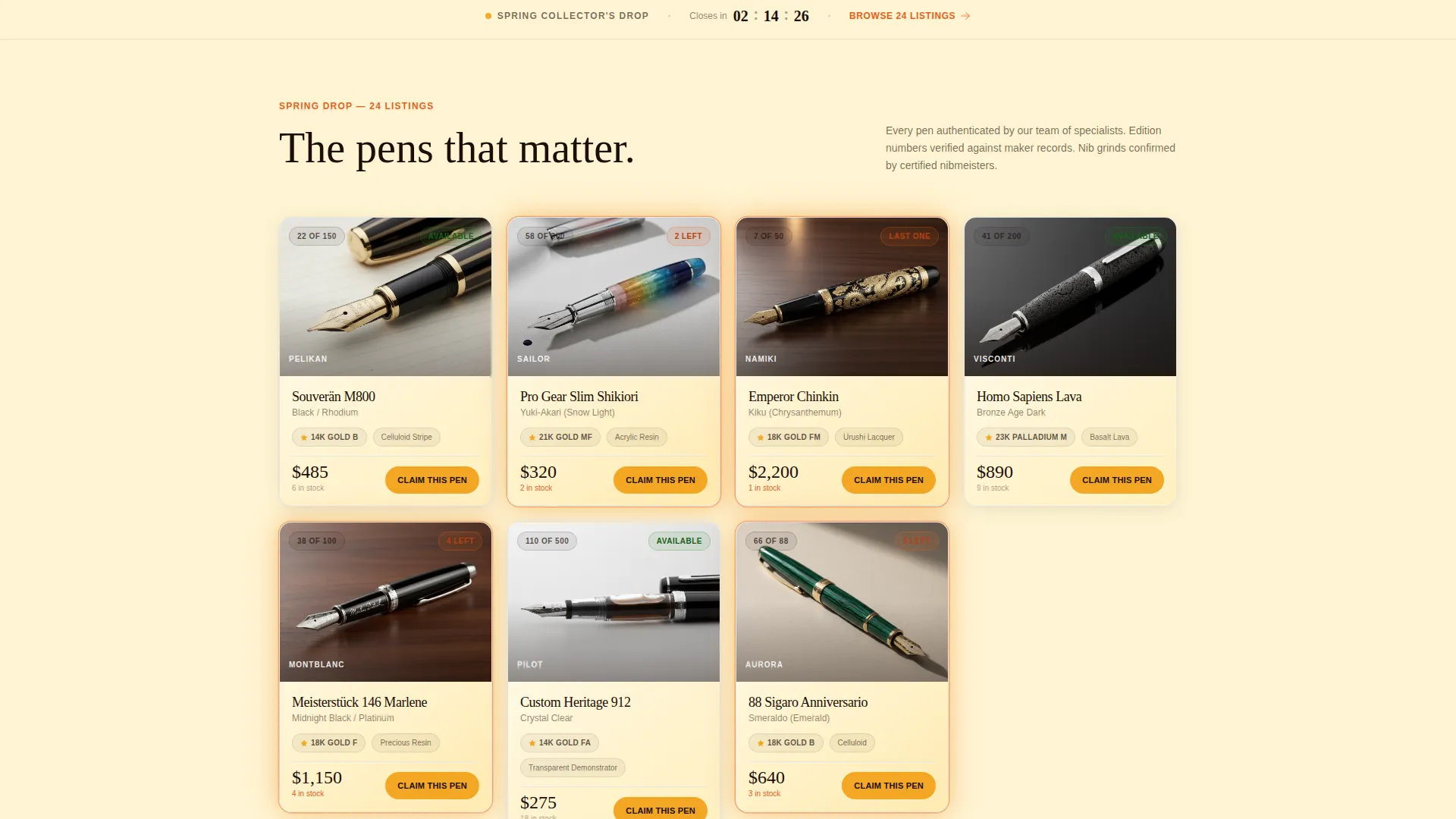 Luxury Collector Pen Marketplace Landing Page Template