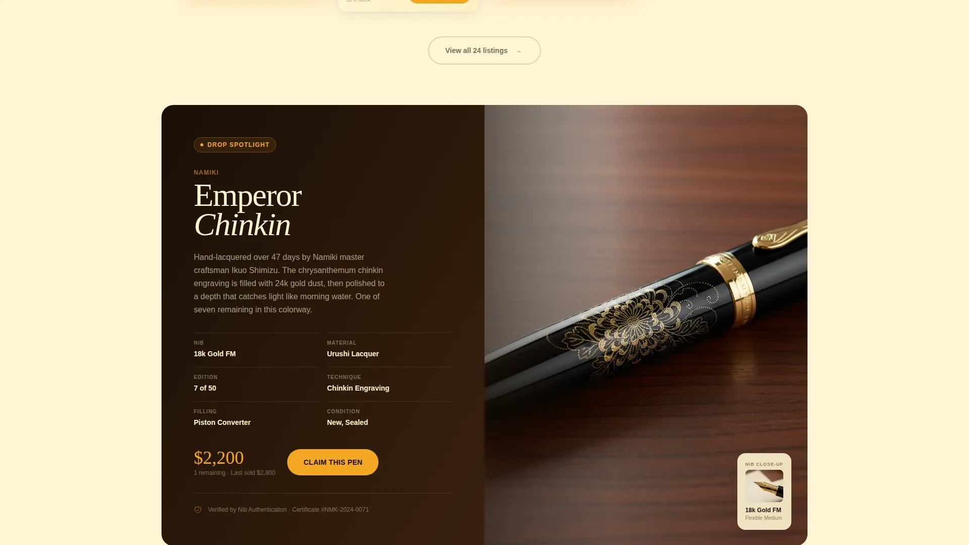 Luxury Collector Pen Marketplace Landing Page Template