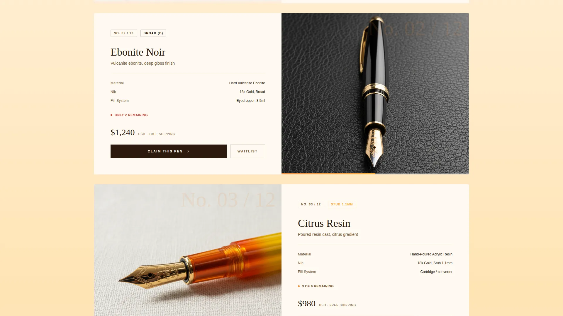 Luxury Fountain Pen Limited Edition Landing Page