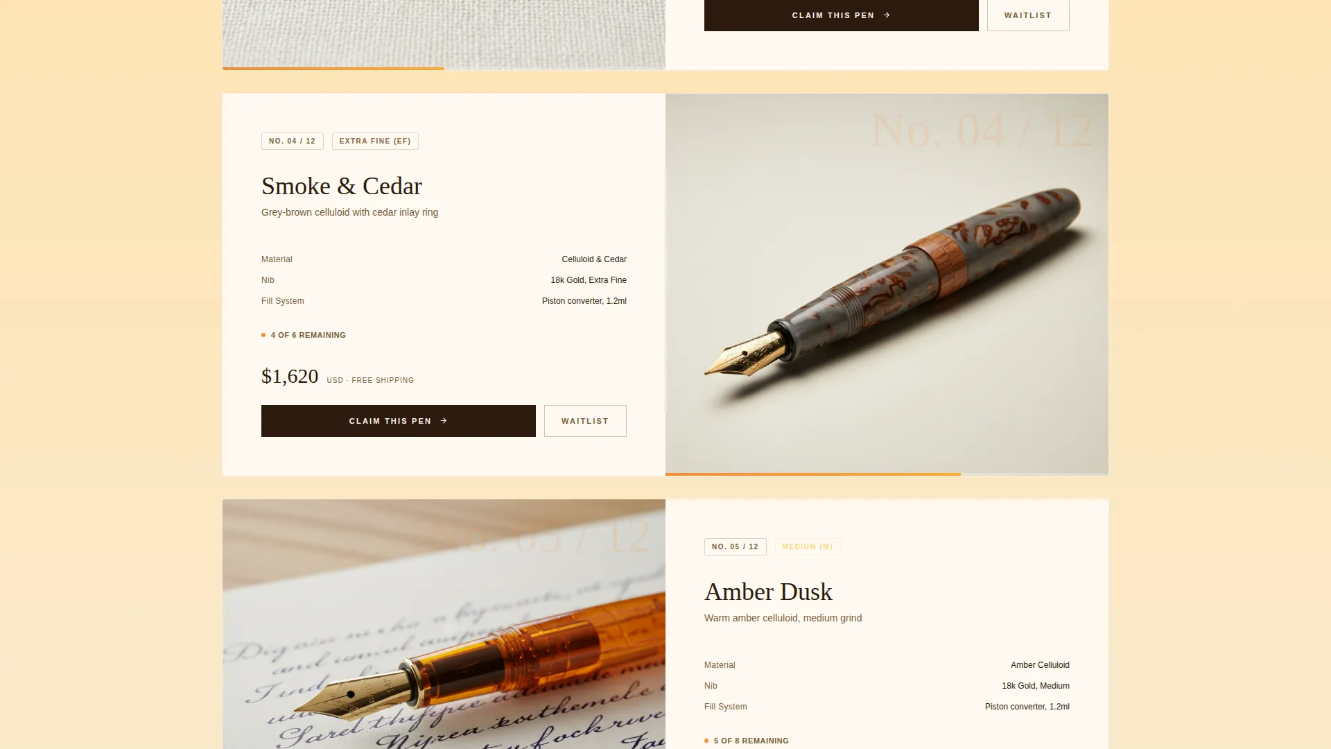 Luxury Fountain Pen Limited Edition Landing Page