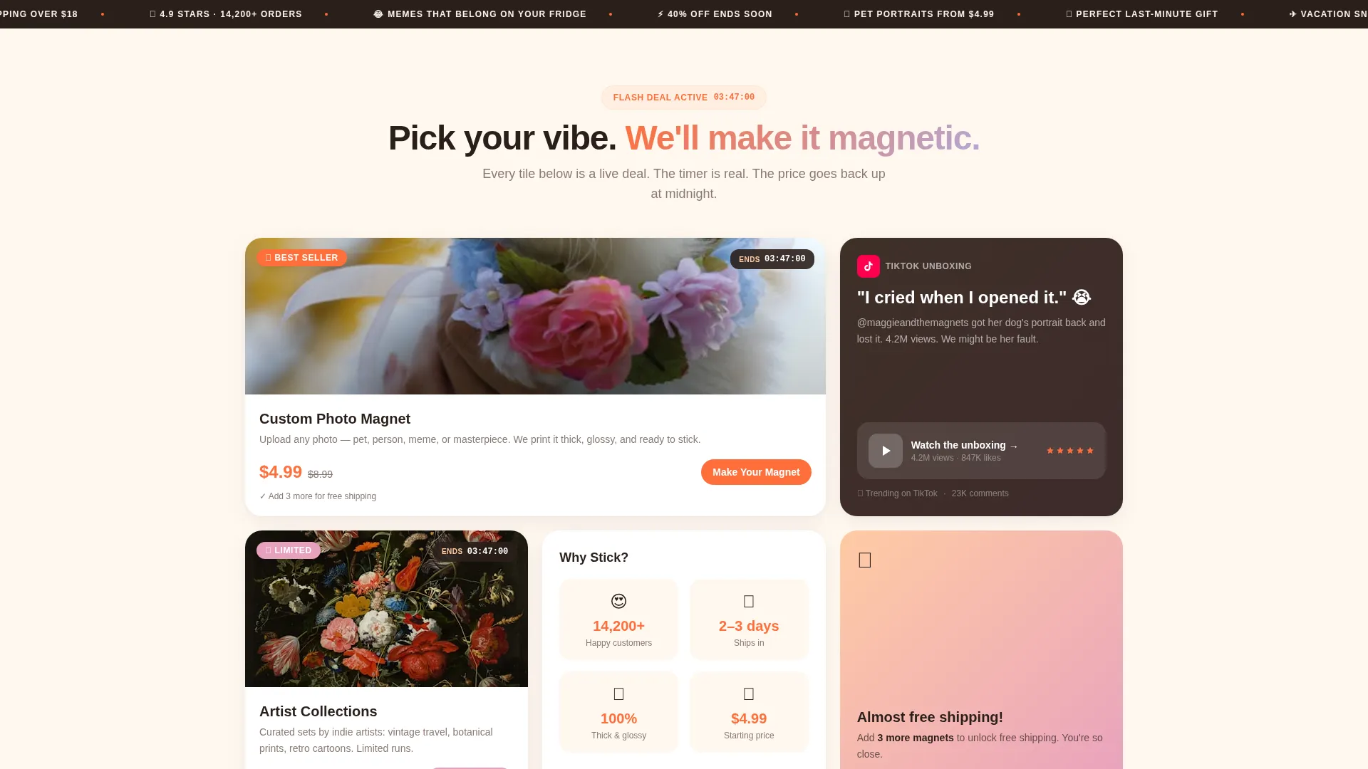 Vibrant Magnet Store Bento Grid Landing Page Template