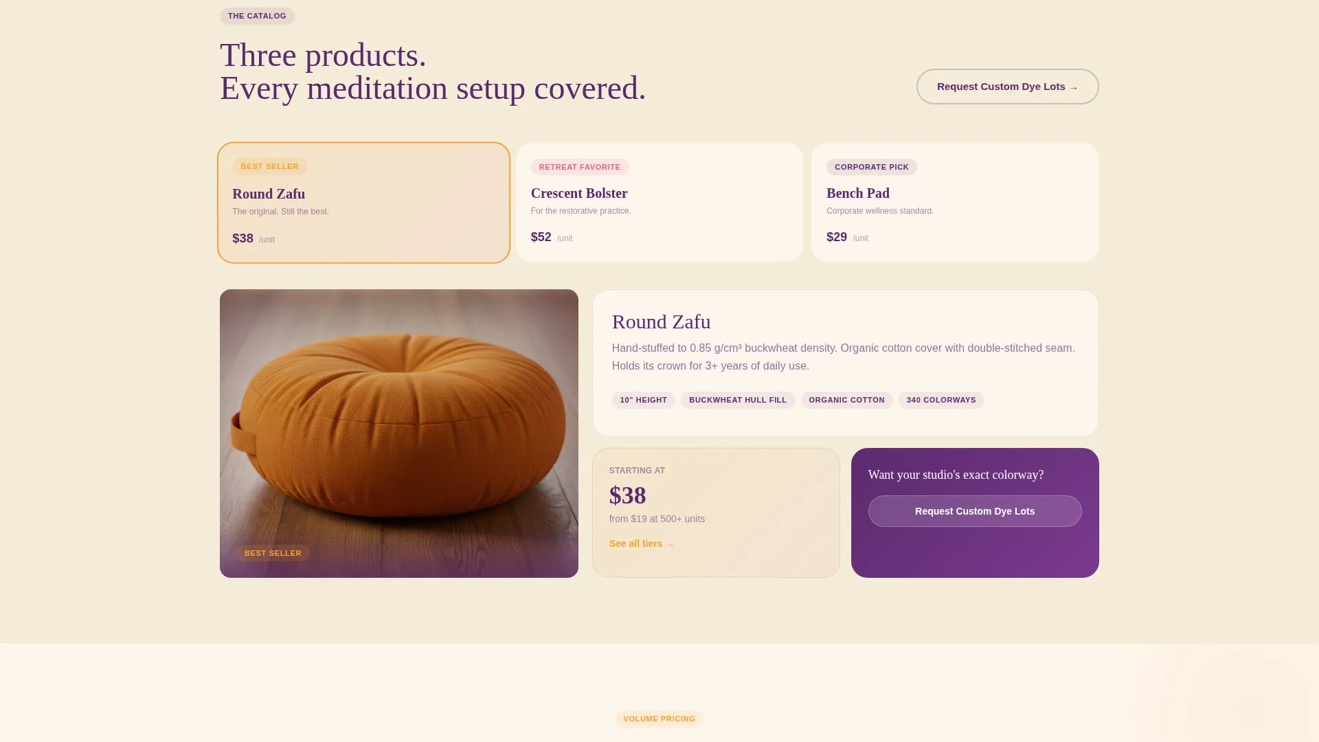 Wholesale Meditation Cushions B2B Landing Page Template