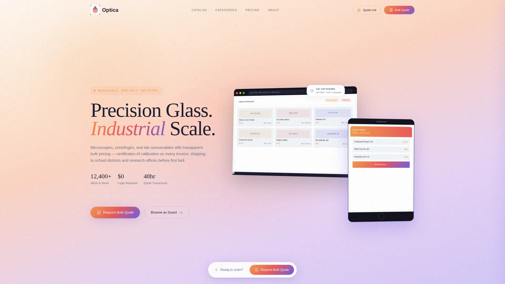 Science Equipment Wholesale Marketplace Landing Page