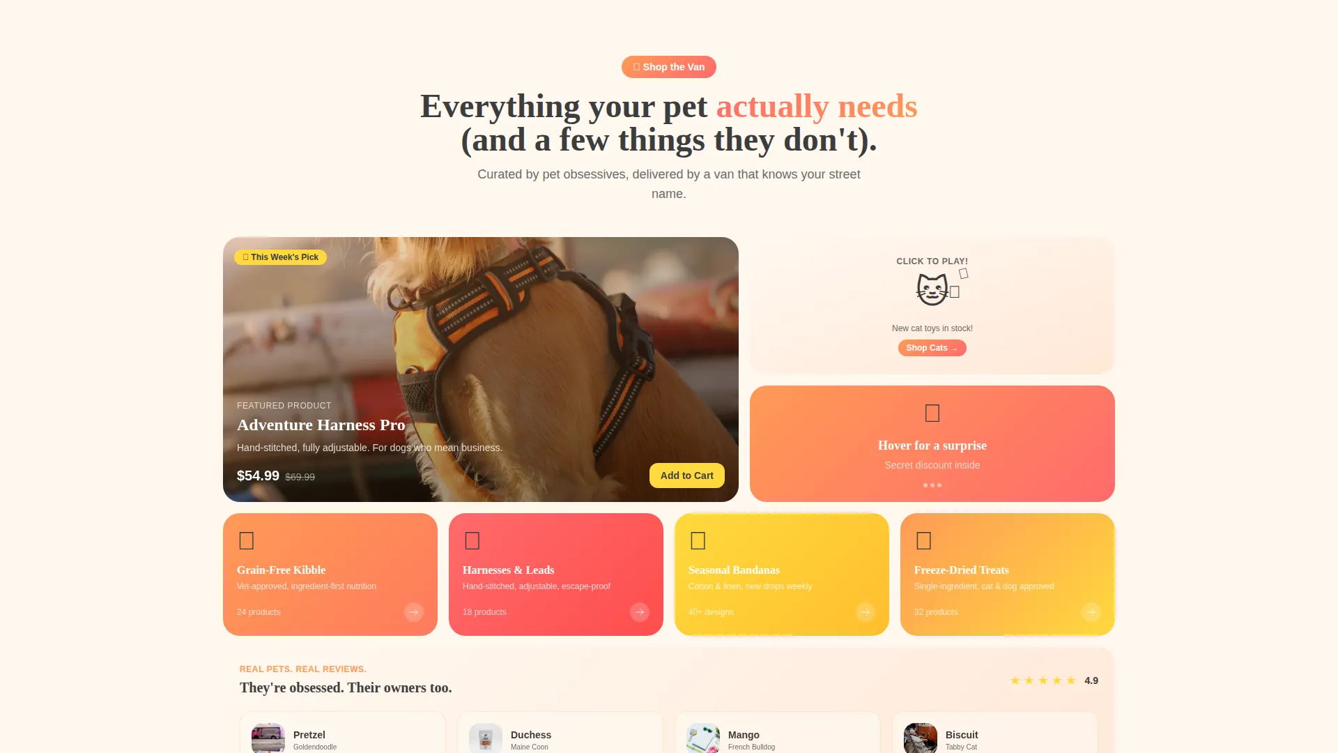 Mobile Pet Shop Bento Grid Landing Page Template