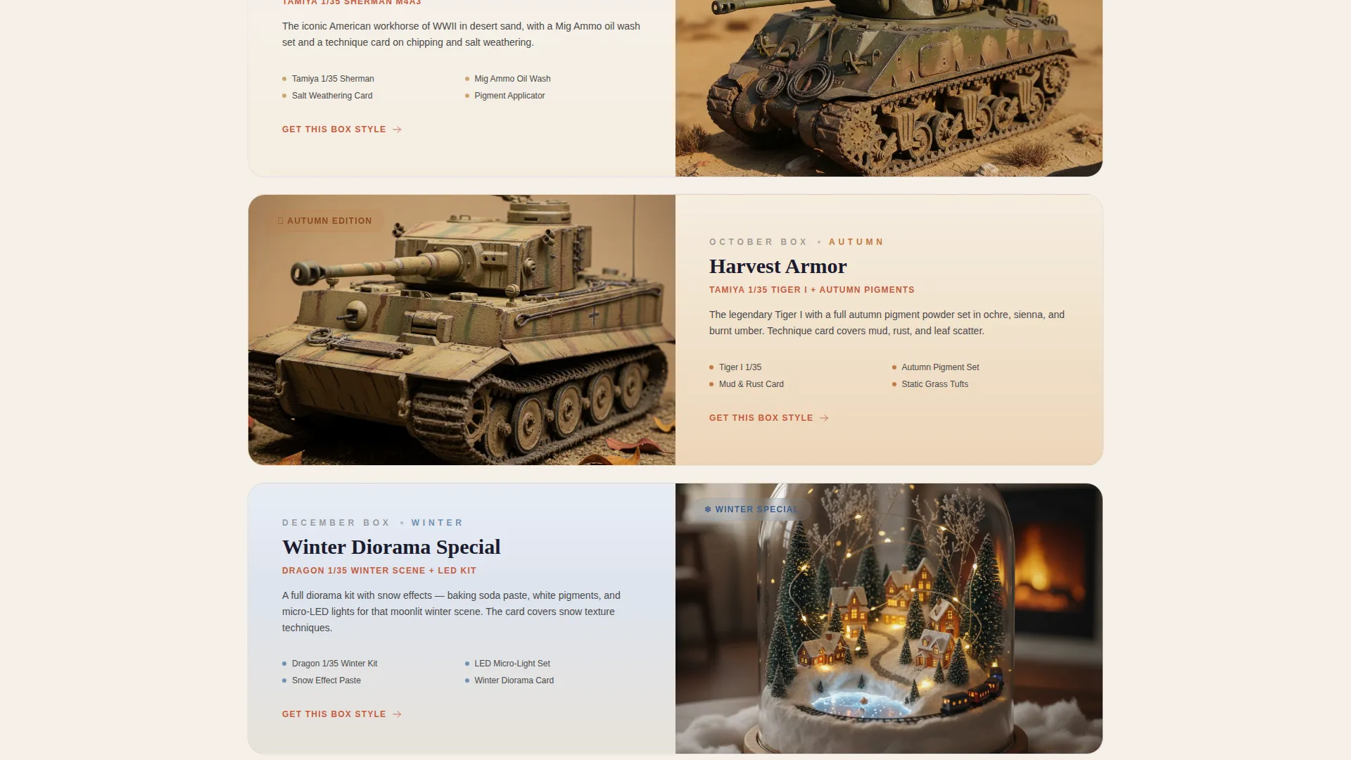Seasonal Model Kits Subscription Box Landing Page