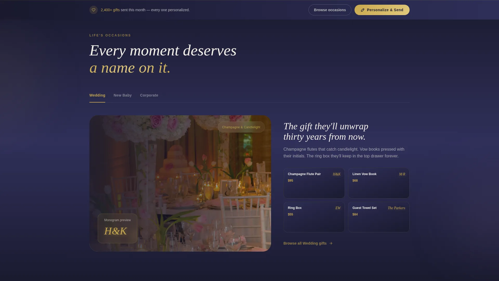 Monogrammed Gifts Landing Page Template