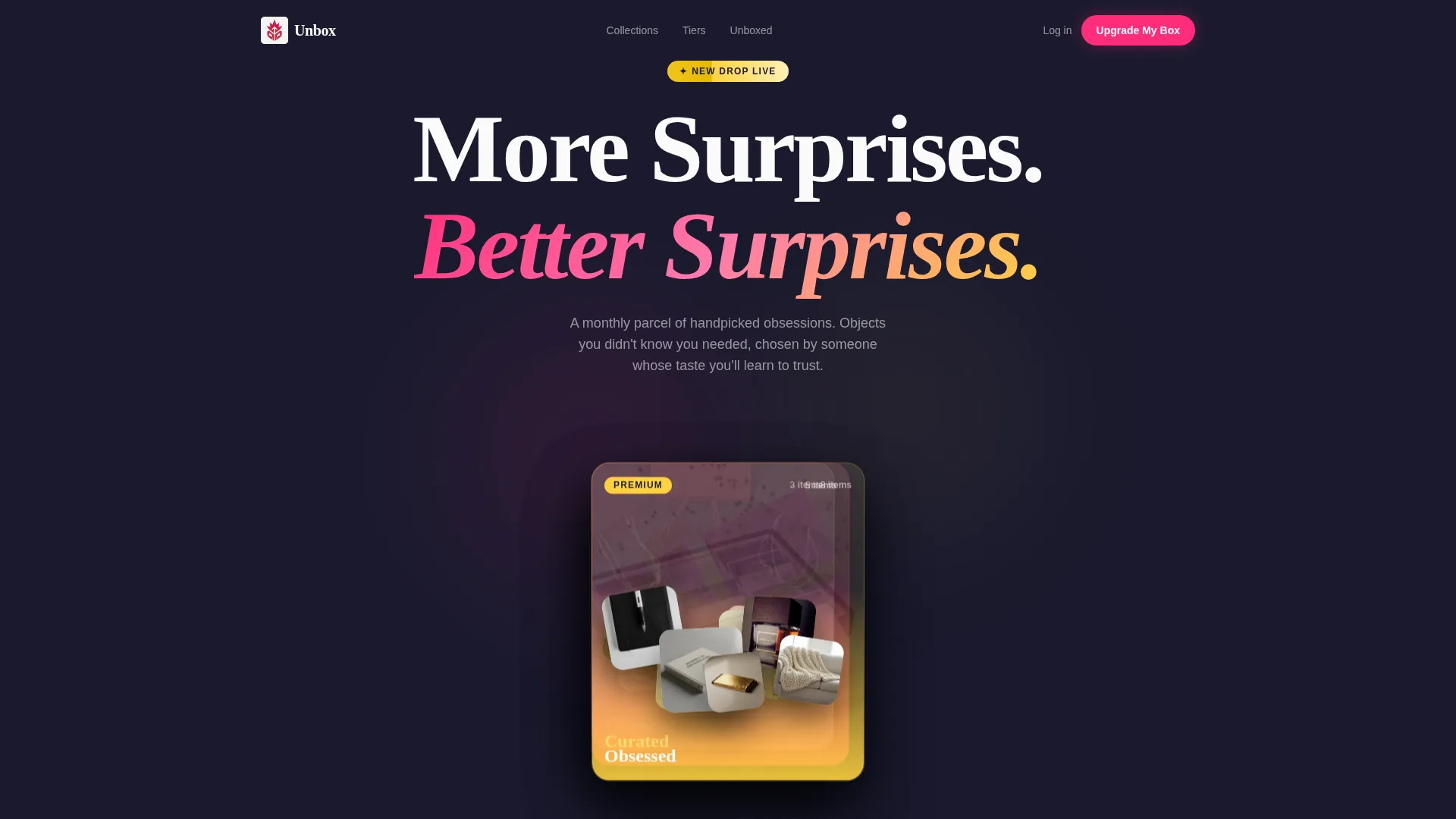 Specialist Subscription Box Services Pricing & Packages Website Template