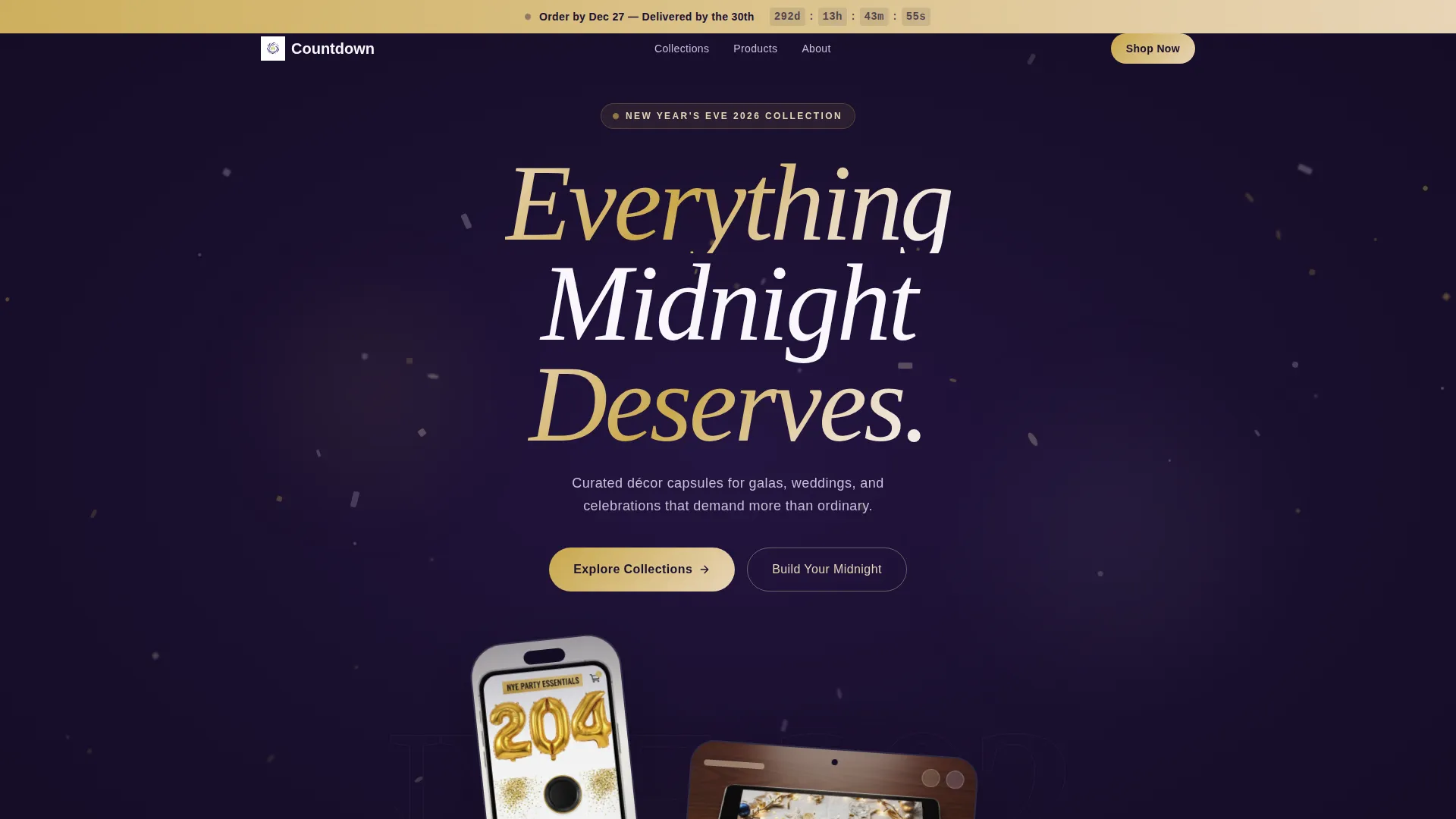 New Year's Eve Decoration Store Landing Page