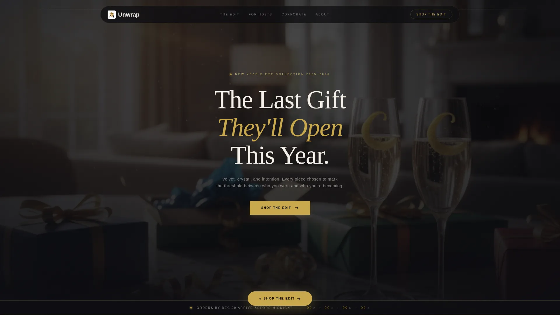 Luxe New Year's Eve Gift Store Landing Page