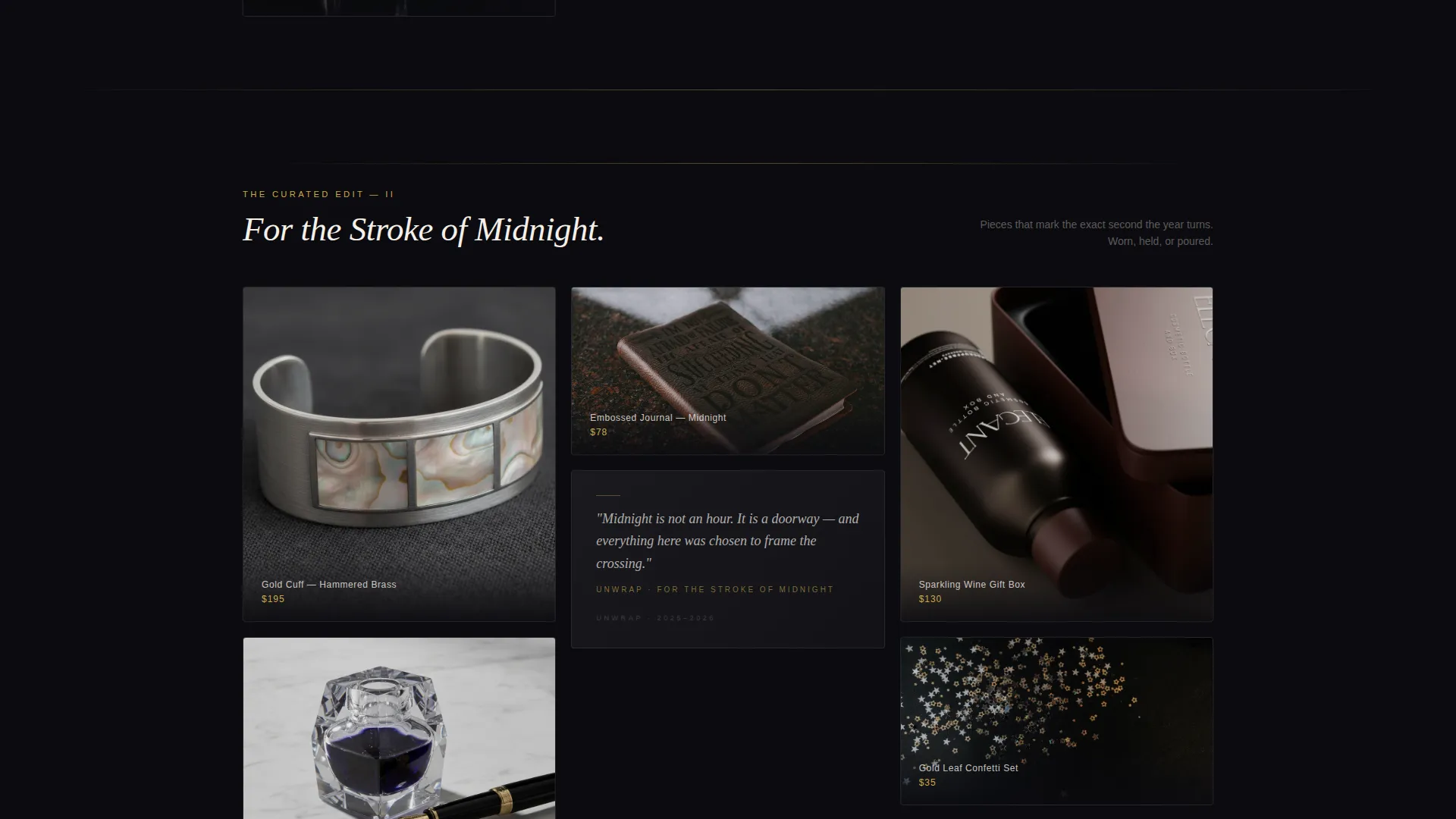 Luxe New Year's Eve Gift Store Landing Page