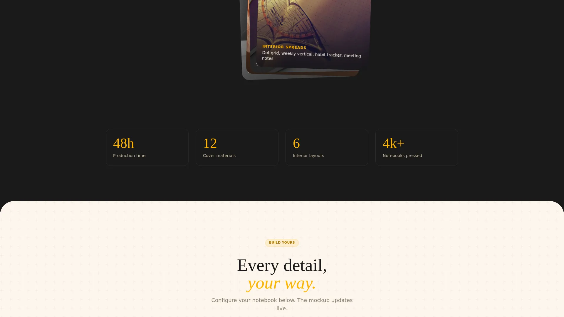 Luxe Notebooks Landing Page Template for Print-on-Demand