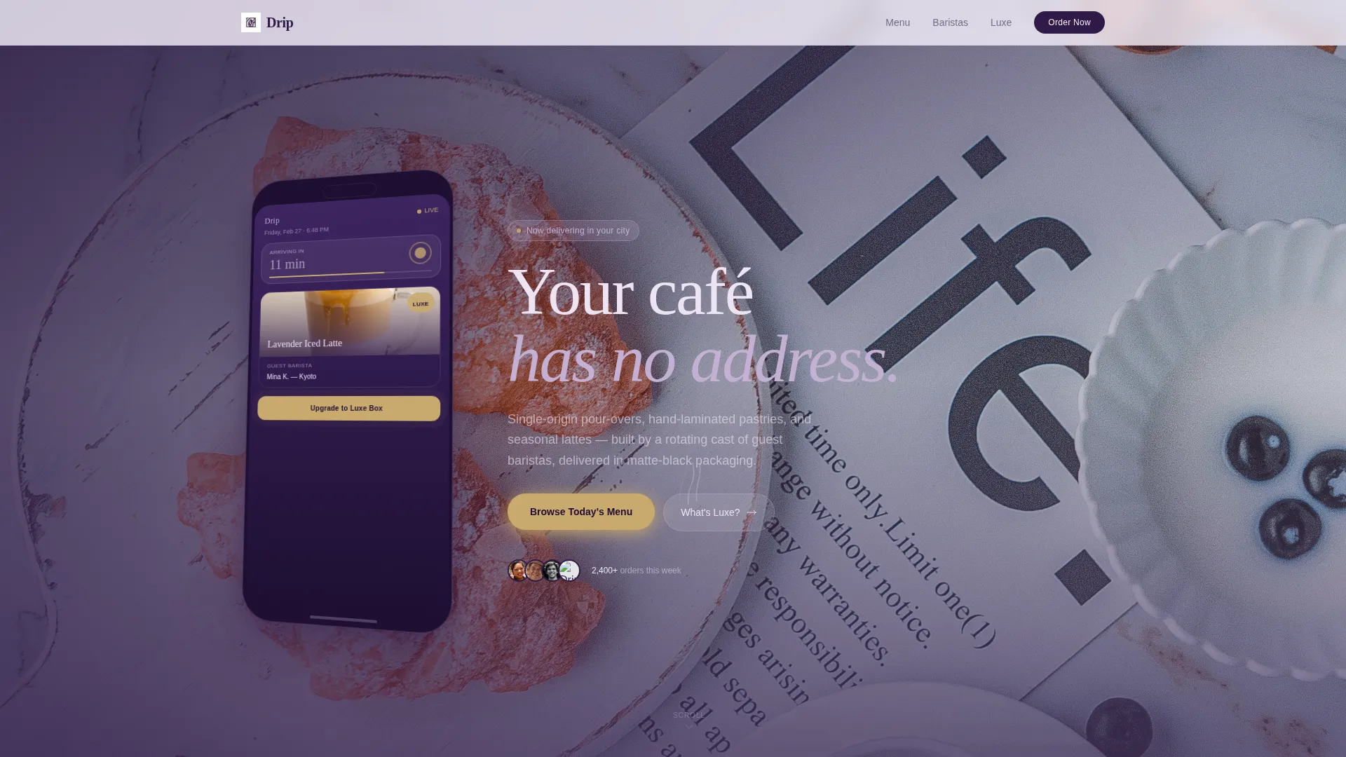 Luxe Café Landing Page Template for On-Demand Brands