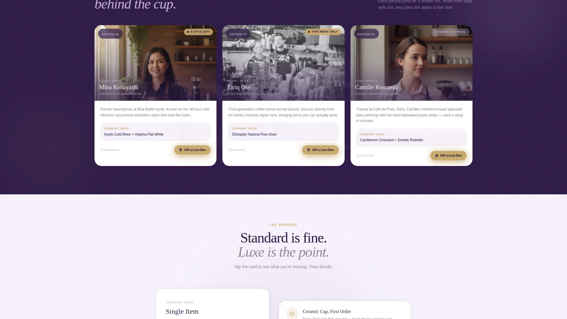 Luxe Café Landing Page Template for On-Demand Brands