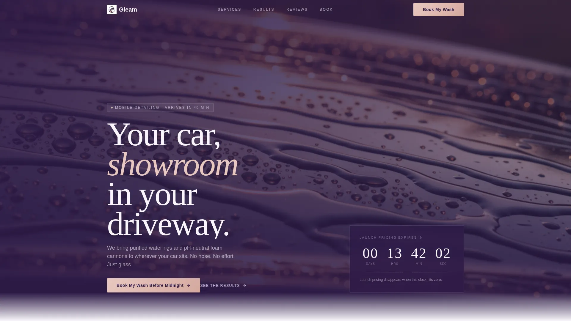 Premium On-Demand Car Wash Landing Page Template