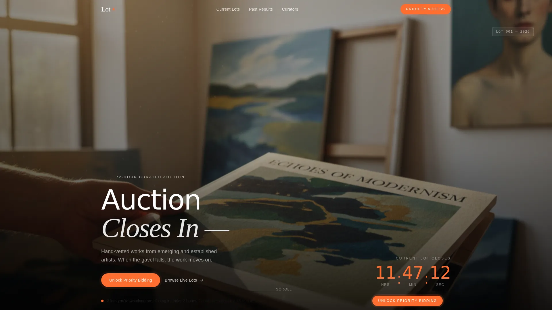 Art Auction Landing Page Template with Bento Grid