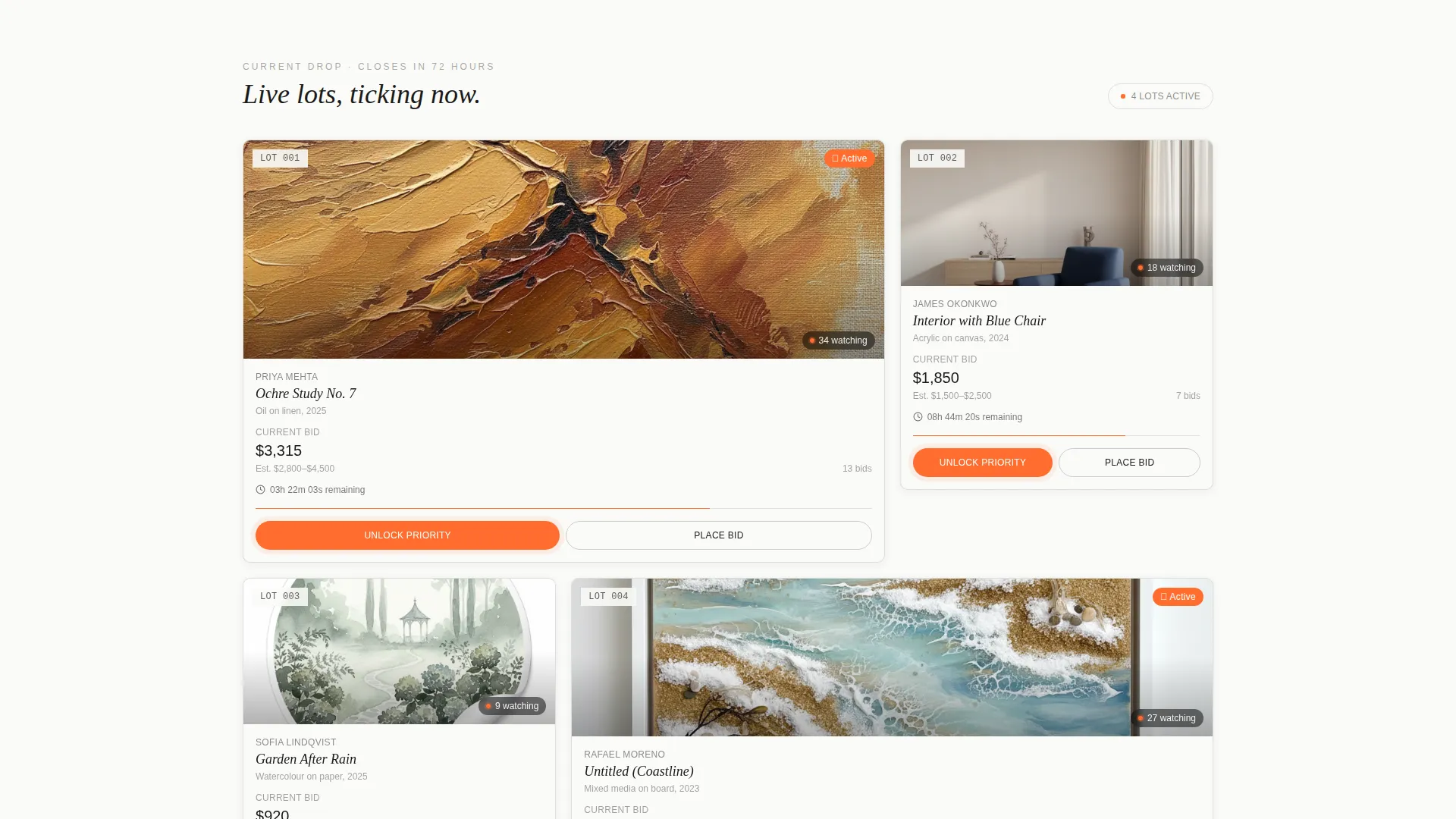 Art Auction Landing Page Template with Bento Grid