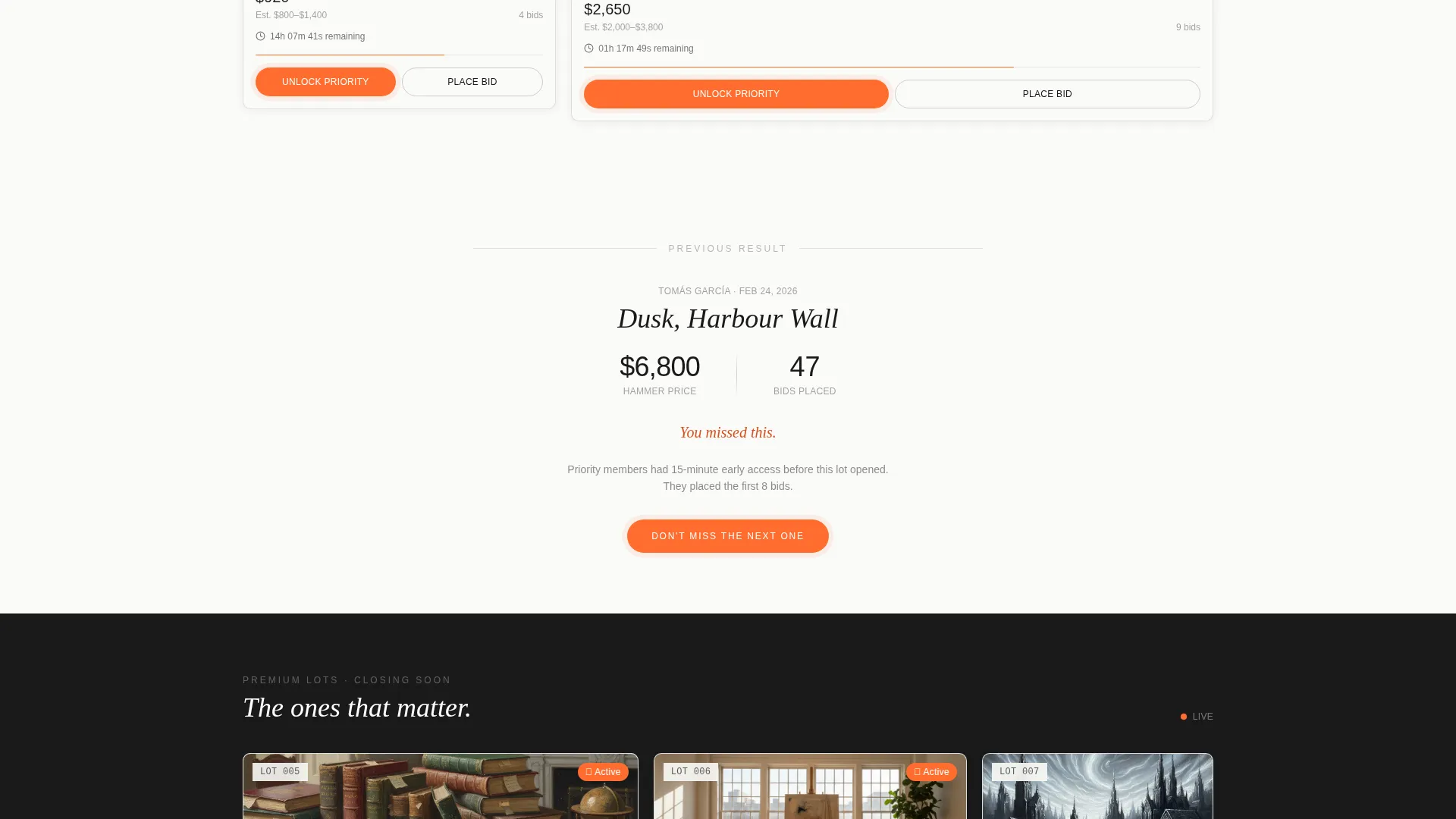 Art Auction Landing Page Template with Bento Grid