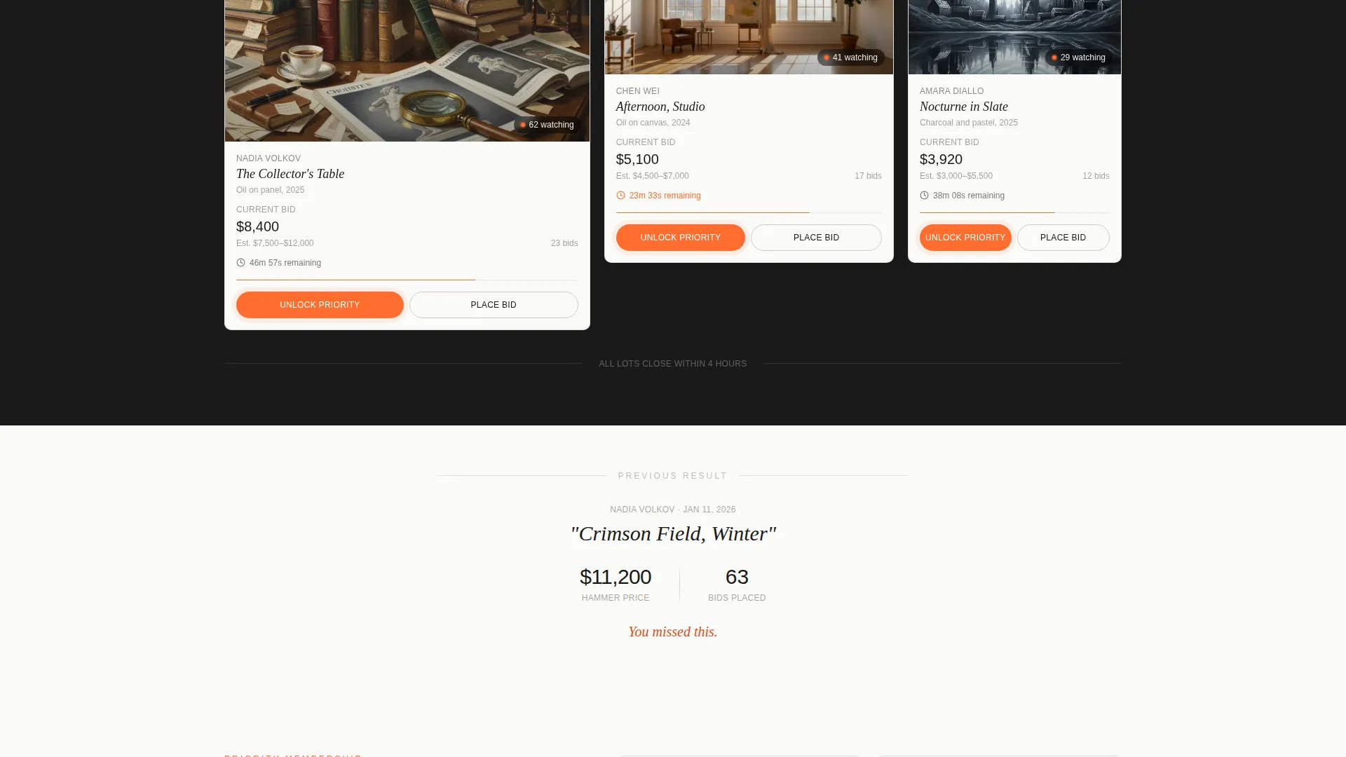 Art Auction Landing Page Template with Bento Grid