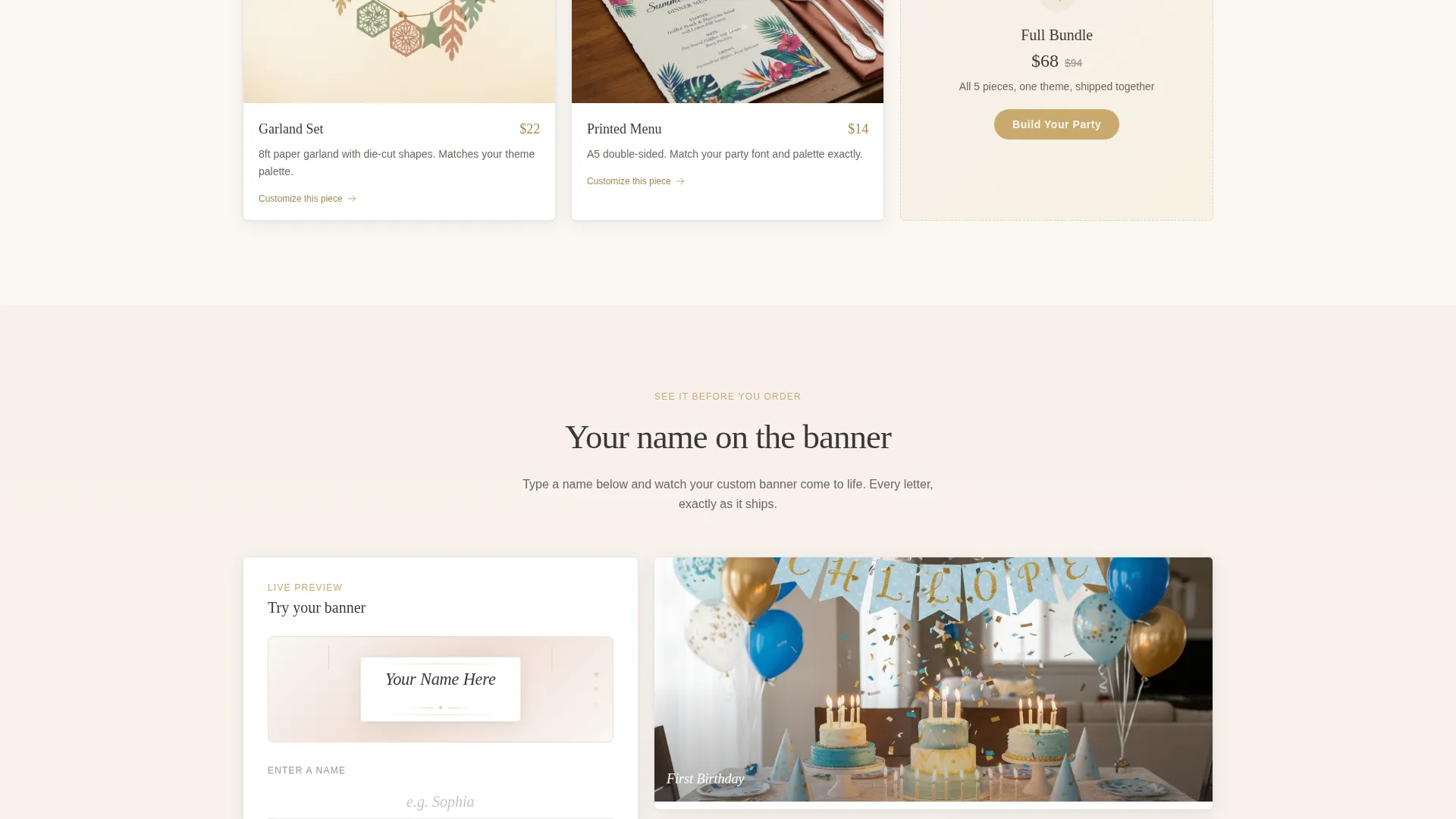 Elegant Party Supplies Landing Page Template