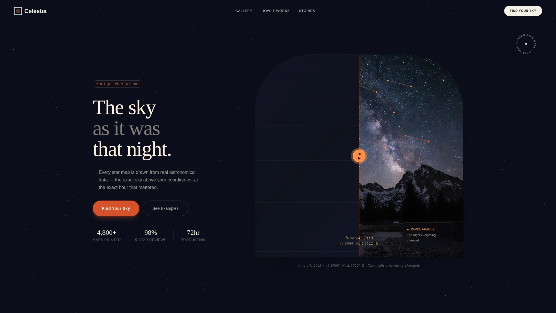 Personalized Star Map Bento Grid Landing Page