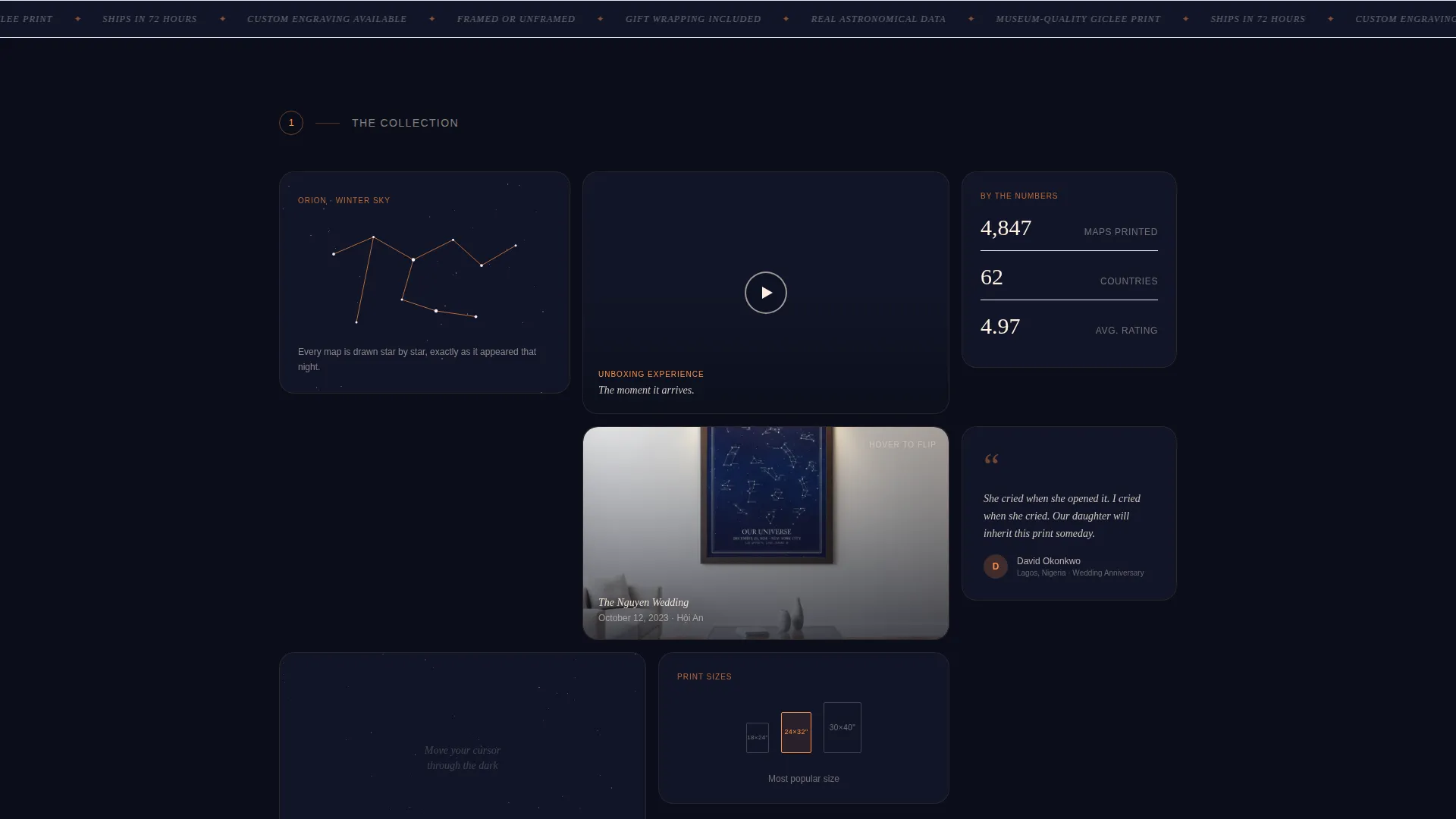 Personalized Star Map Bento Grid Landing Page