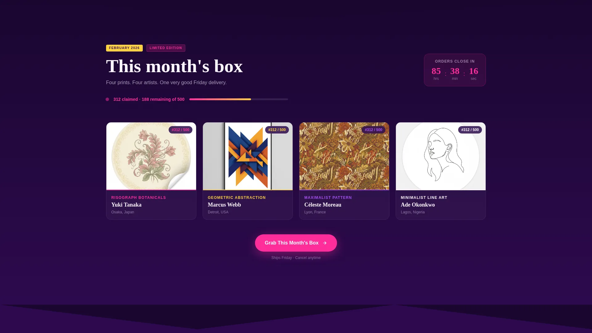 Playful Art Prints Subscription Landing Page Template