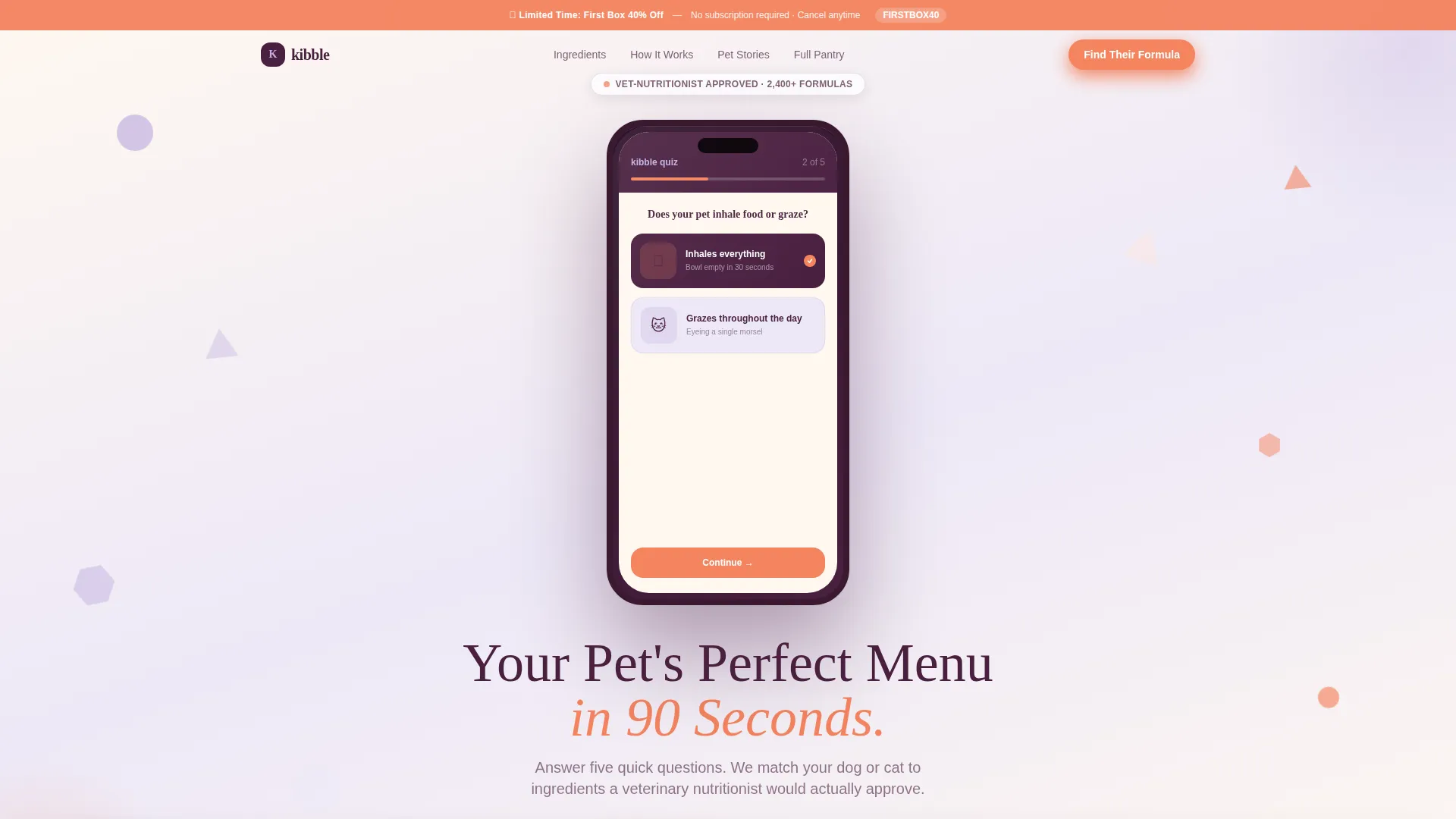 Premium Pet Nutrition Quiz Landing Page Template