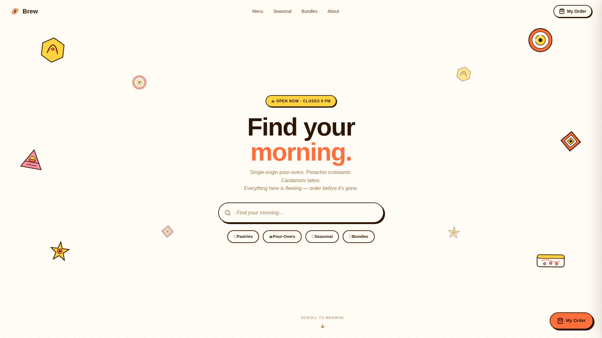 Vibrant Café Landing Page Template | Masonry Grid