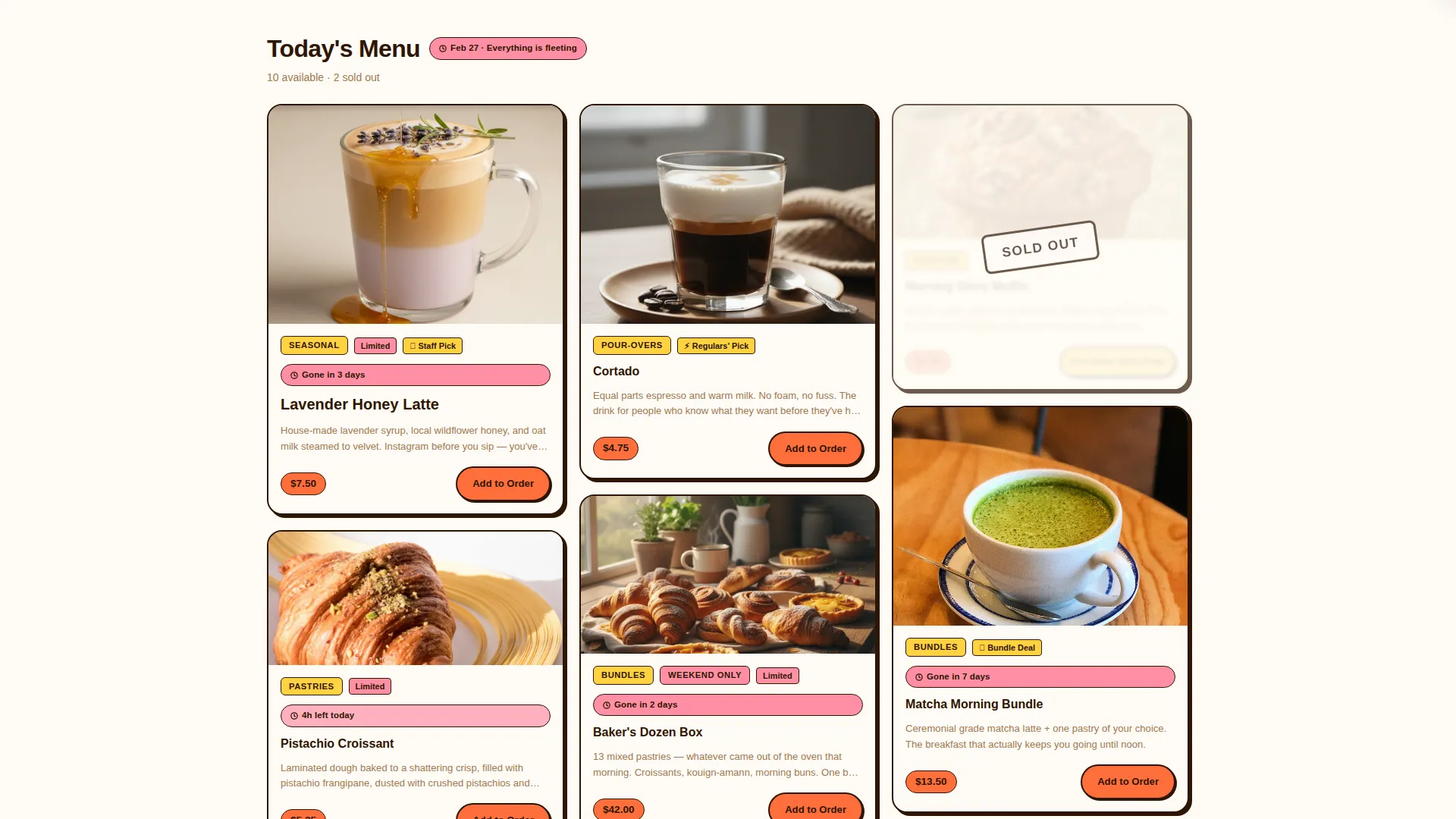 Vibrant Café Landing Page Template | Masonry Grid