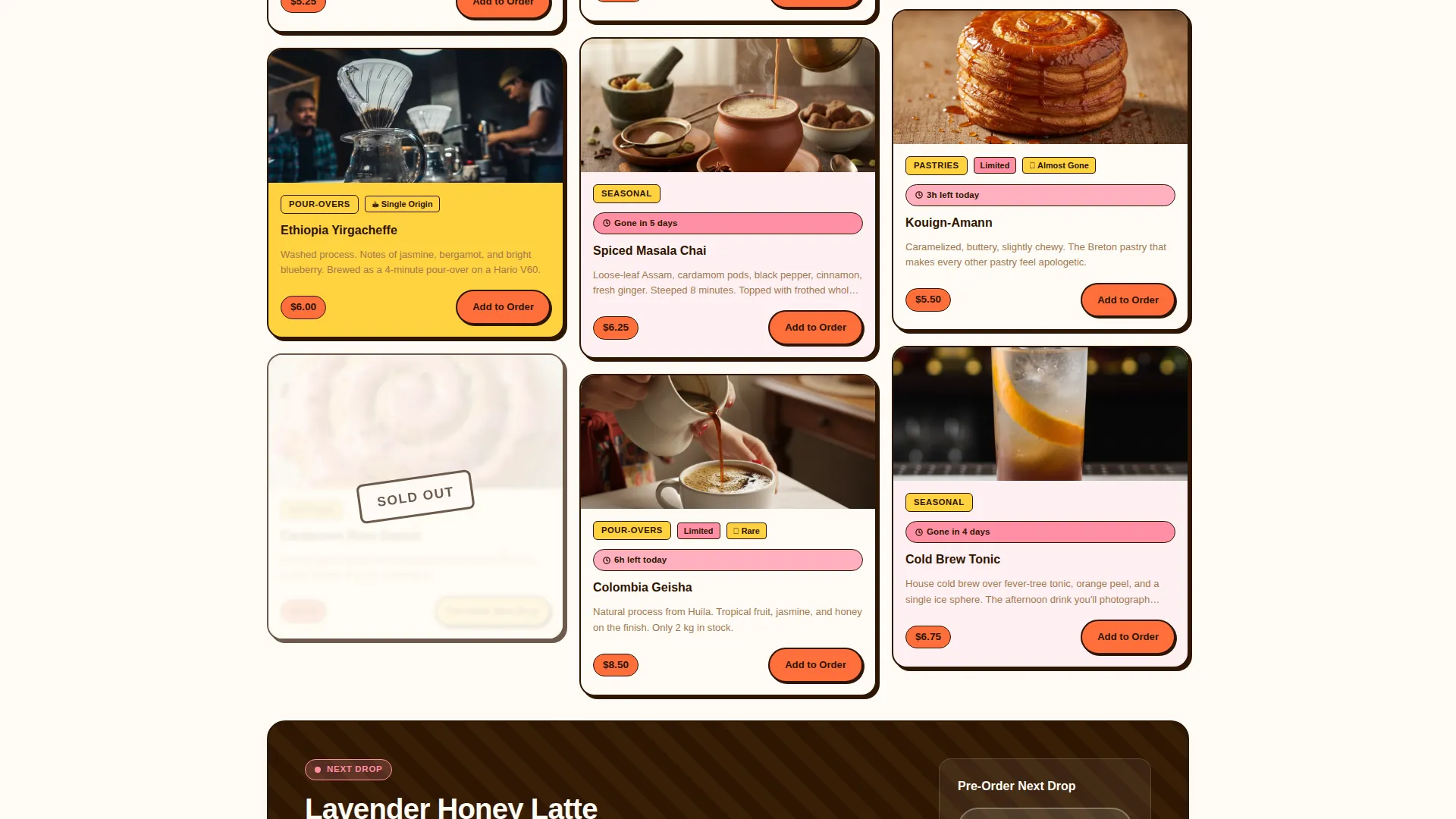 Vibrant Café Landing Page Template | Masonry Grid