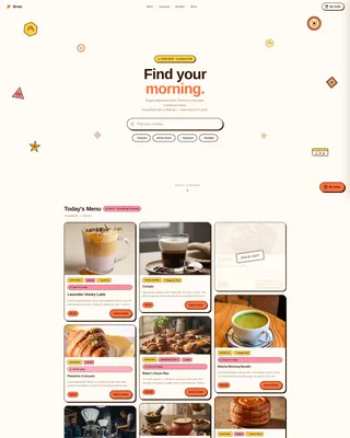 Vibrant Café Landing Page Template | Masonry Grid