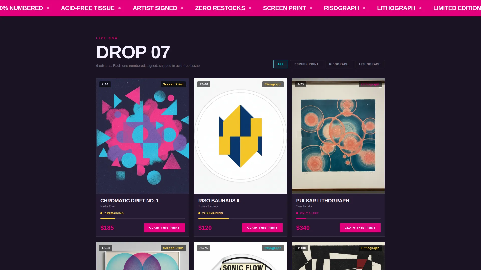 Limited Edition Art Drop Landing Page Template
