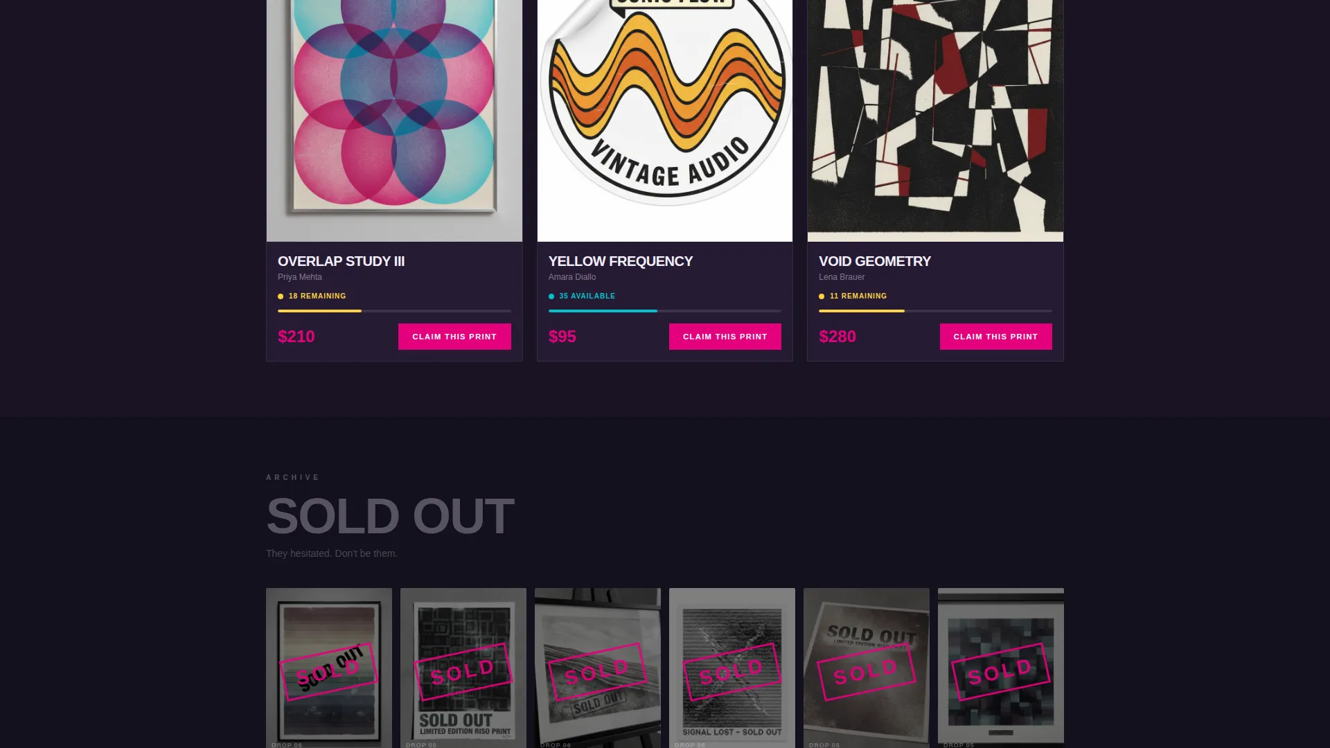 Limited Edition Art Drop Landing Page Template