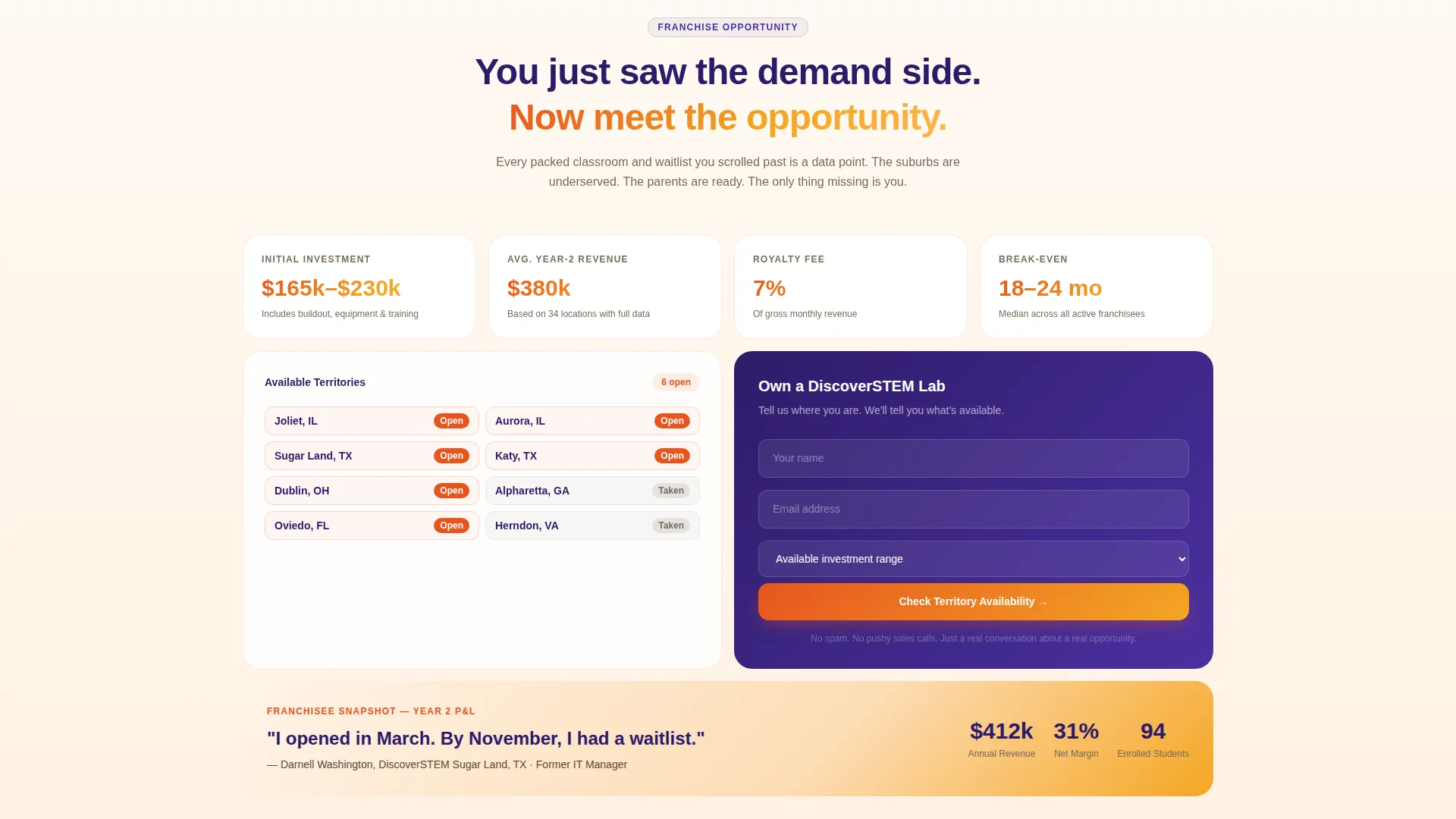 STEM Franchise Landing Page Template | Bento Grid