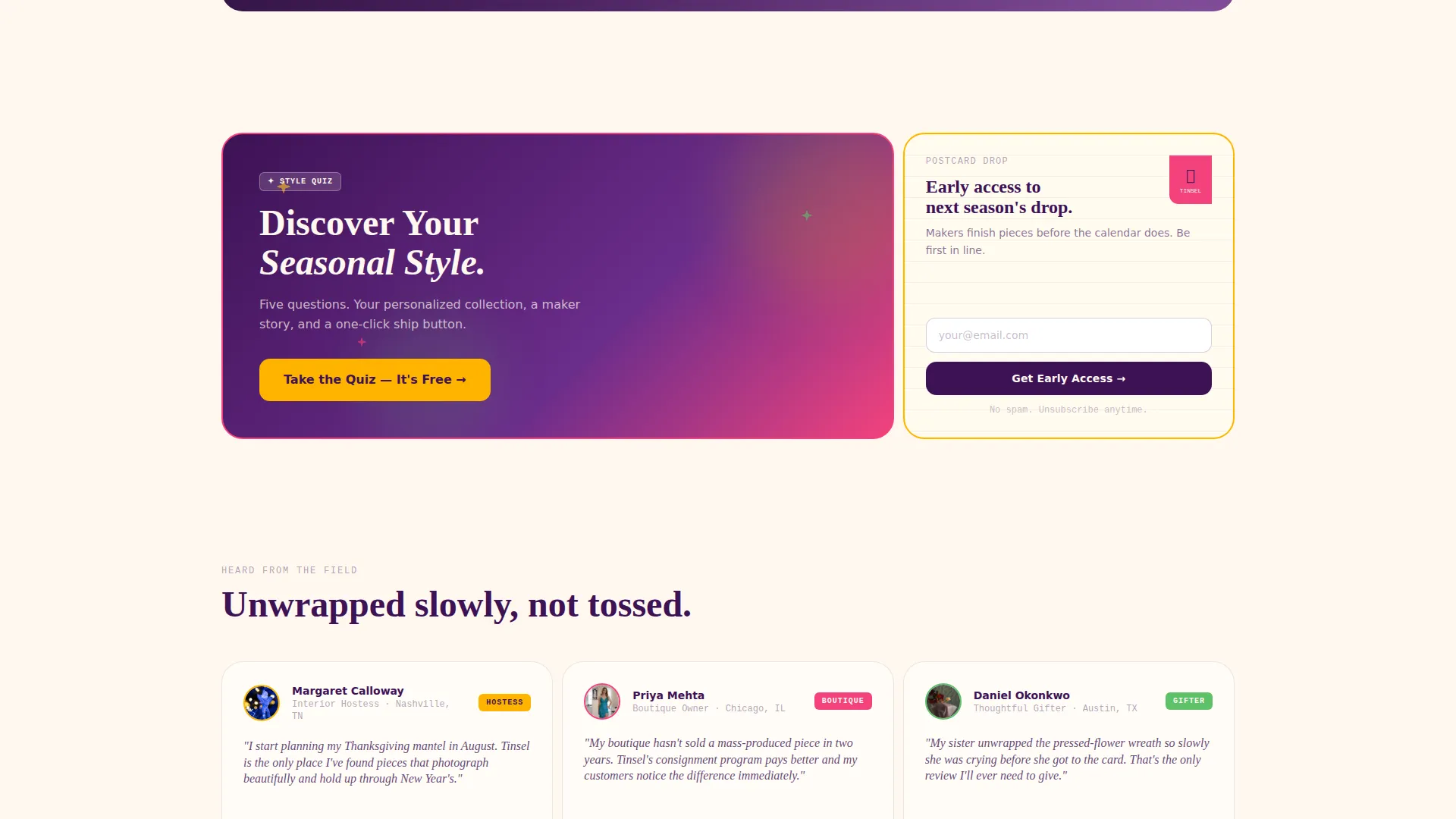 Artisan Seasonal Landing Page Template