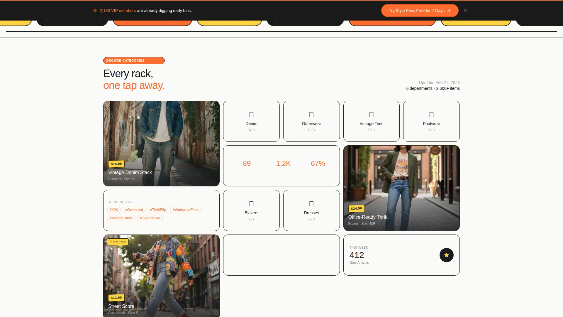 Self-Service Clothing Store Bento Grid Landing Page