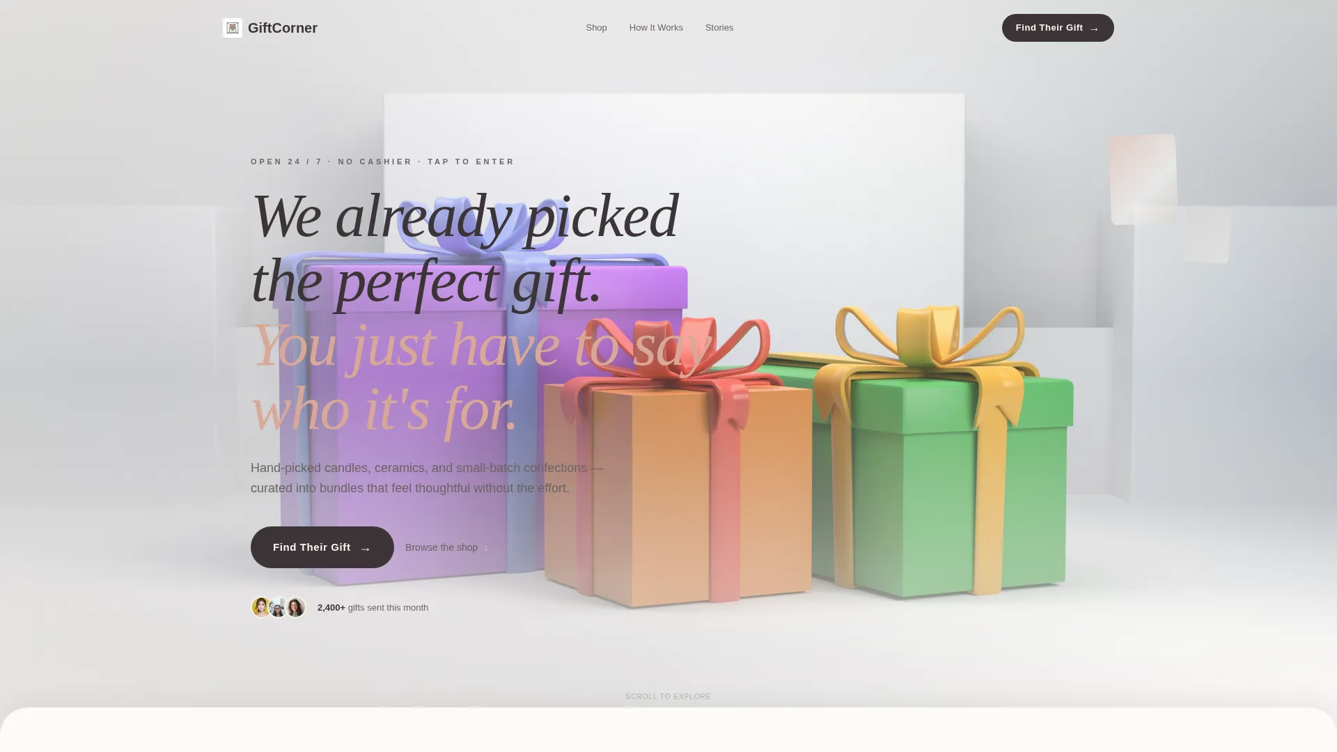 Curated Self-Service Gift Shop Landing Page Template