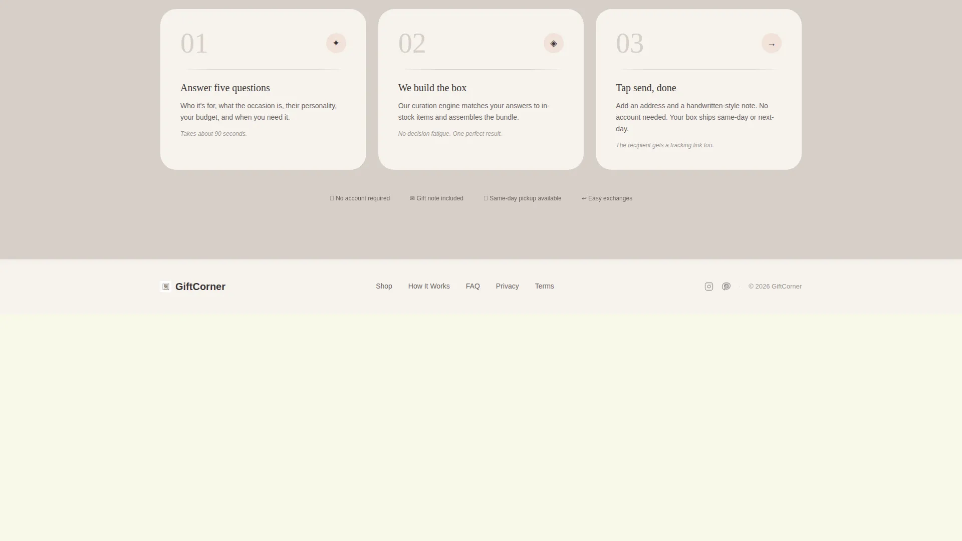Curated Self-Service Gift Shop Landing Page Template
