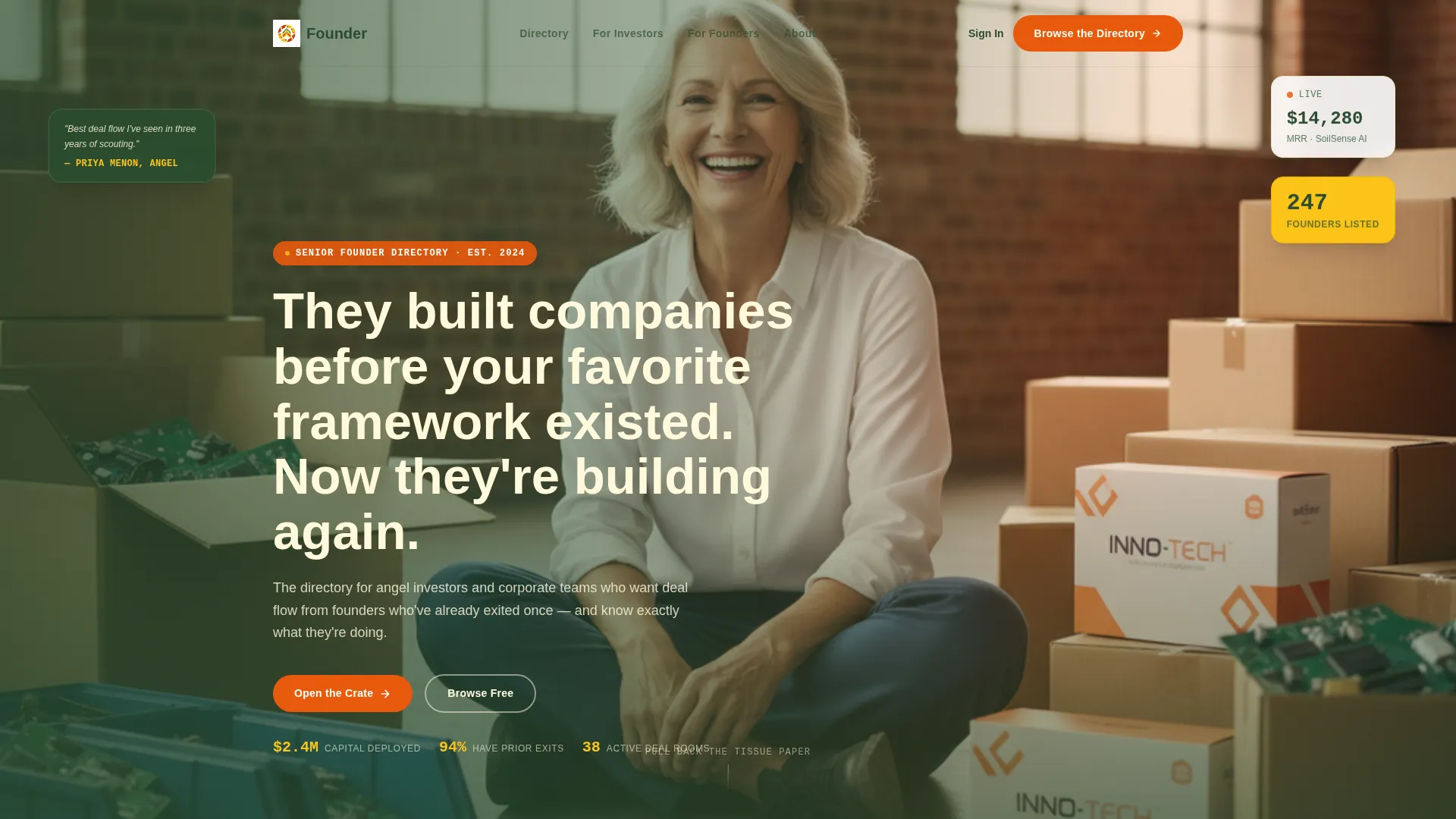 Senior-Founded Startup Directory Landing Page Template