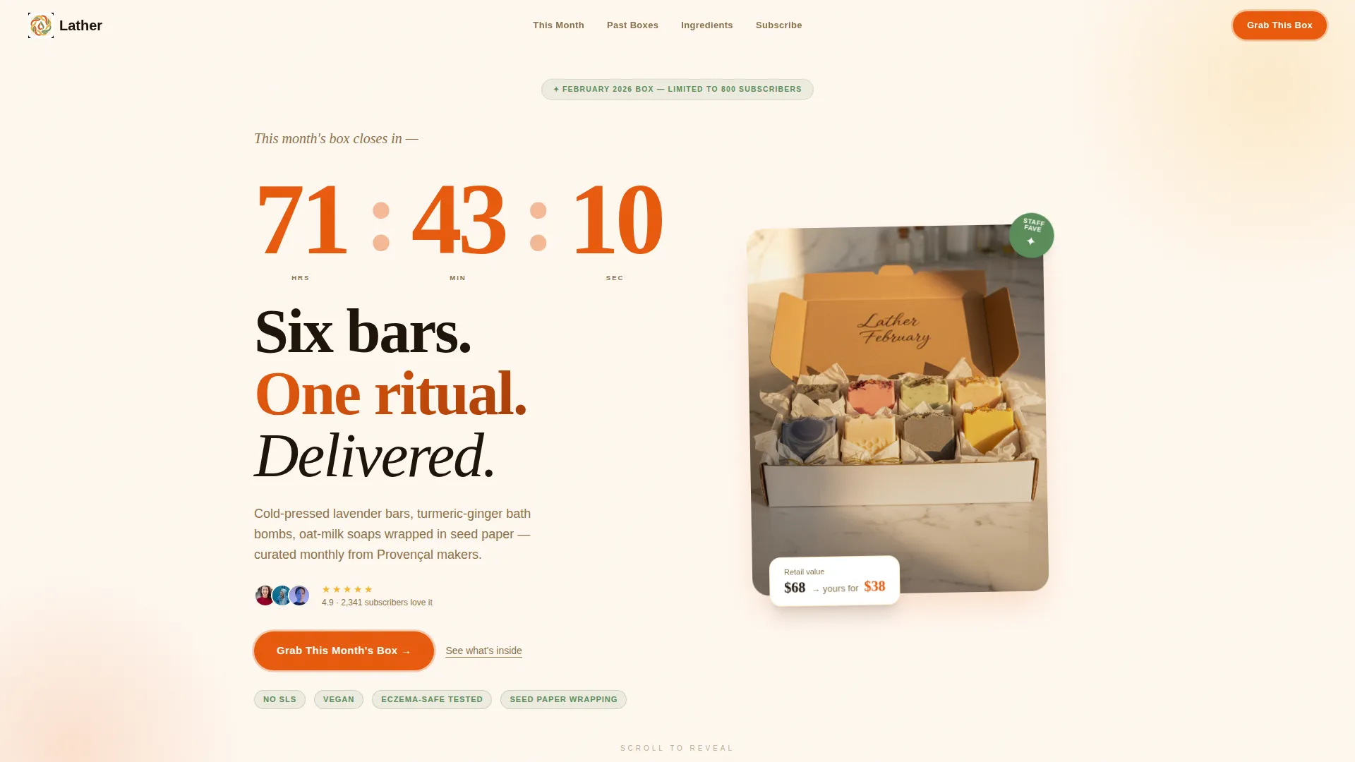 Artisan Bath Products Subscription Box Landing Page