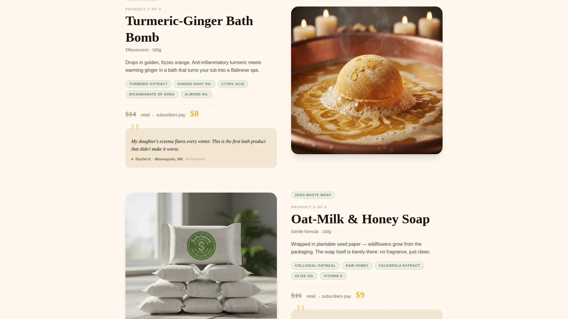 Artisan Bath Products Subscription Box Landing Page