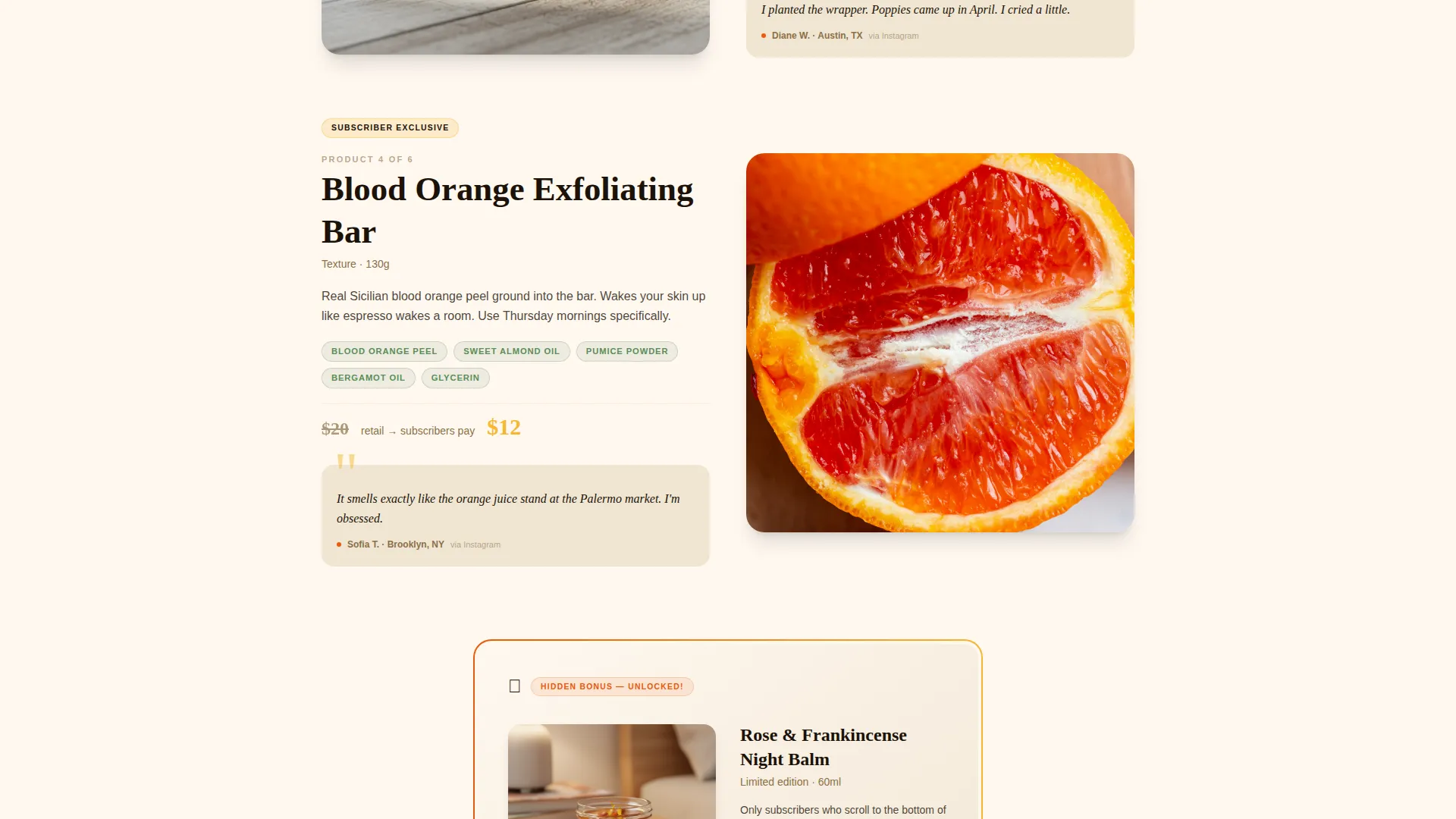 Artisan Bath Products Subscription Box Landing Page