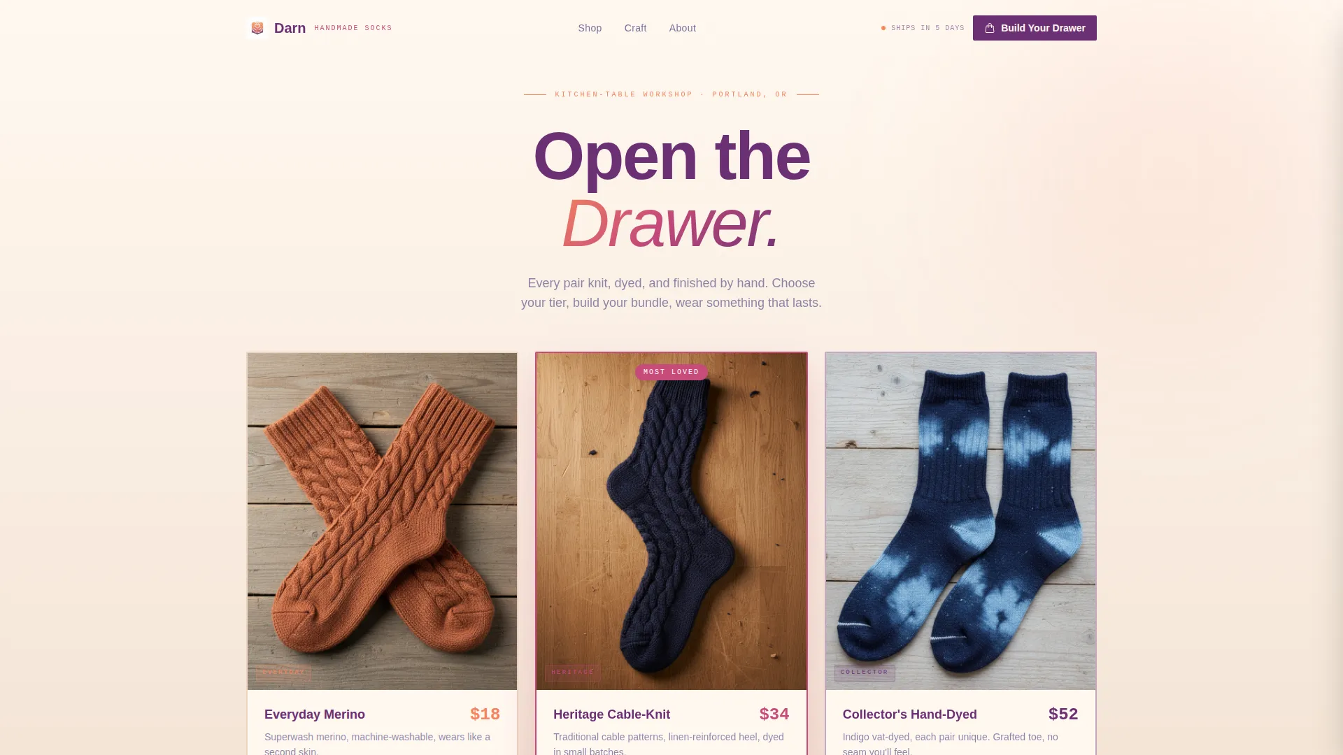 Artisan Hosiery Landing Page Template