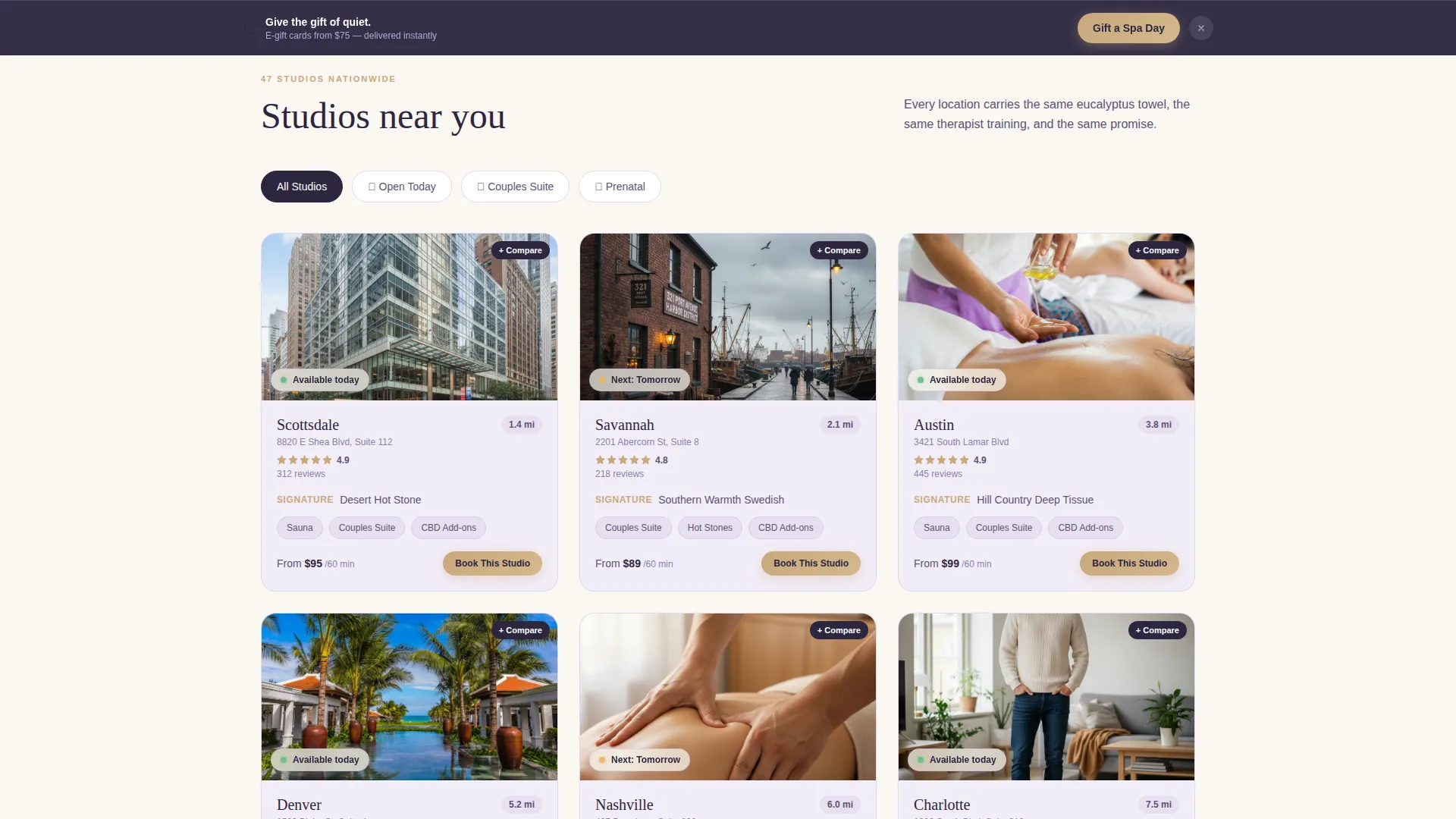 Spa Franchise Landing Page Template | Gallery + Booking