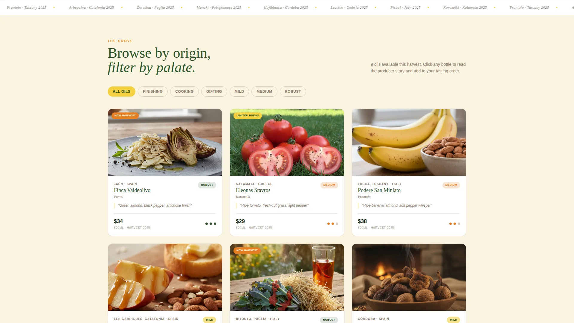 Artisan Olive Oil Marketplace Landing Page Template