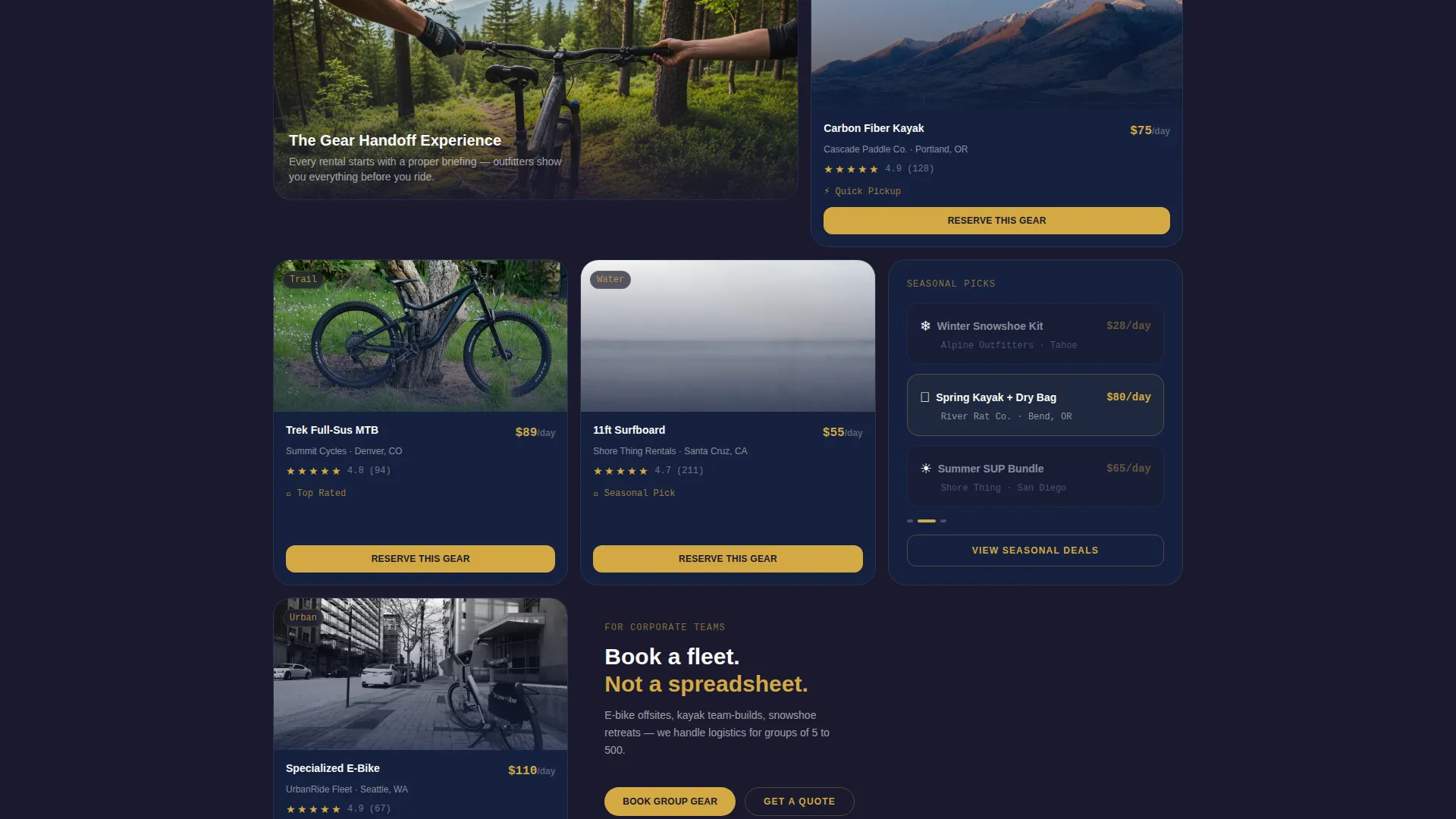 Outdoor Rental Marketplace Landing Page Template